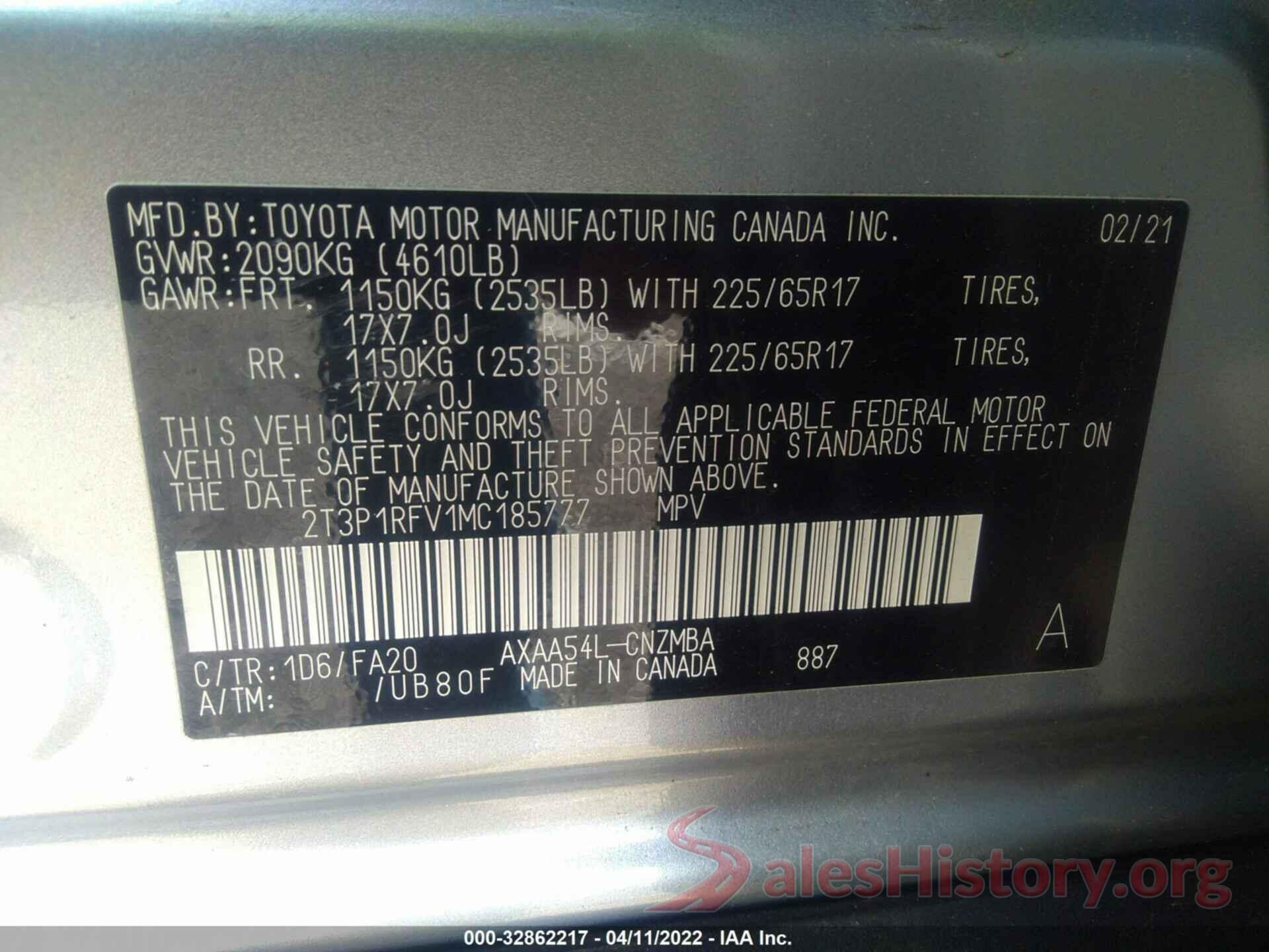 2T3P1RFV1MC185777 2021 TOYOTA RAV4