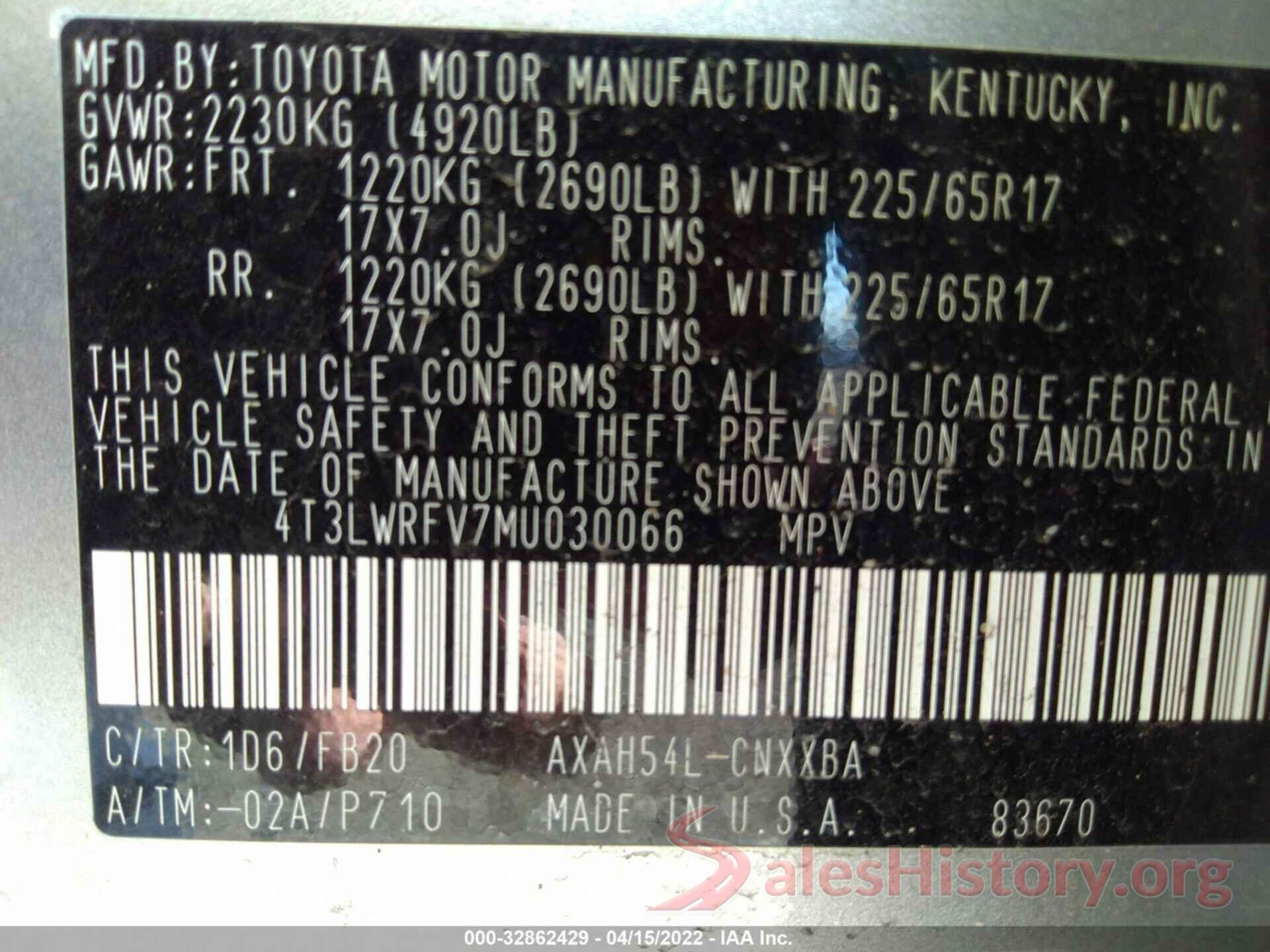 4T3LWRFV7MU030066 2021 TOYOTA RAV4