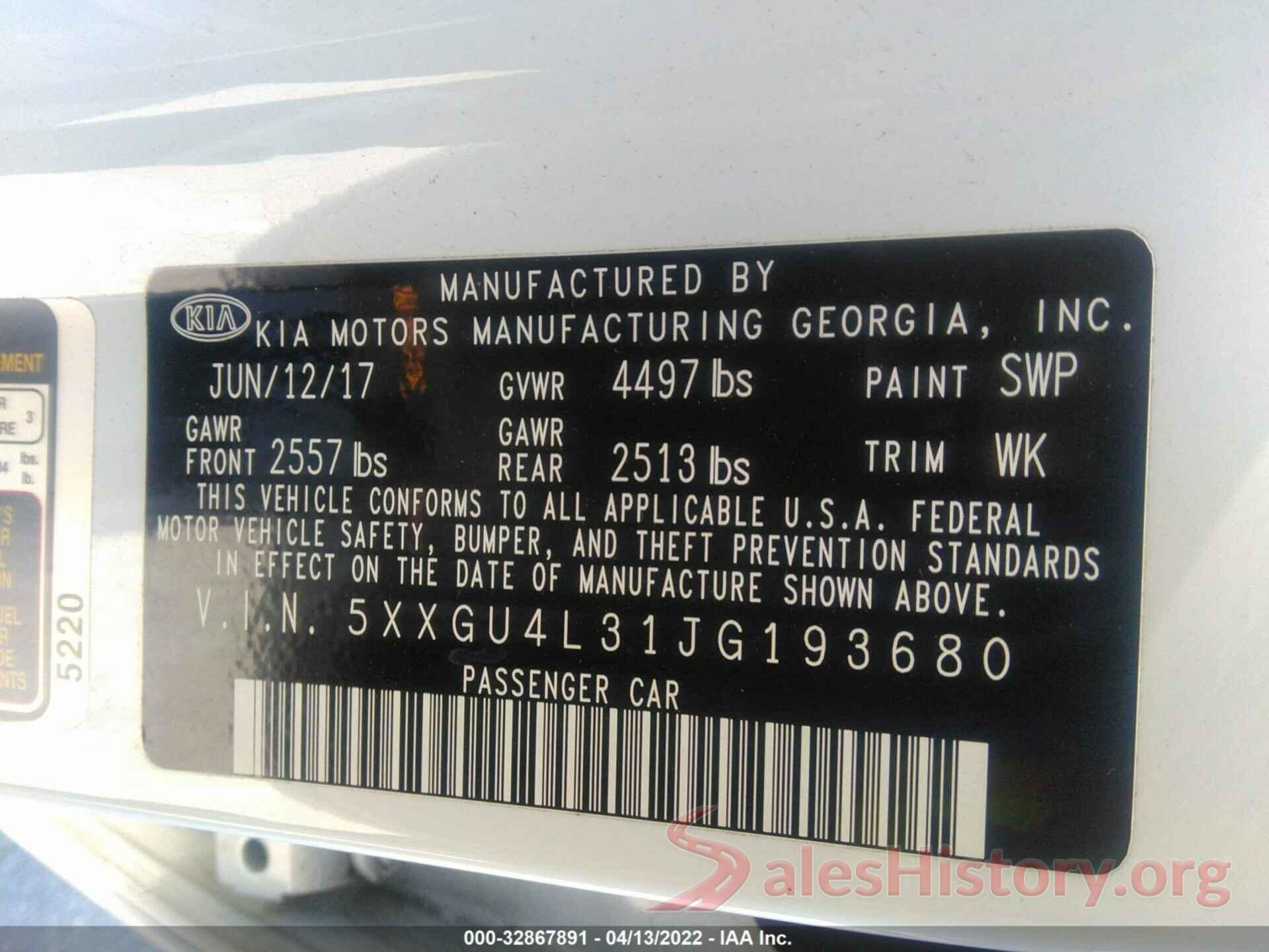 5XXGU4L31JG193680 2018 KIA OPTIMA