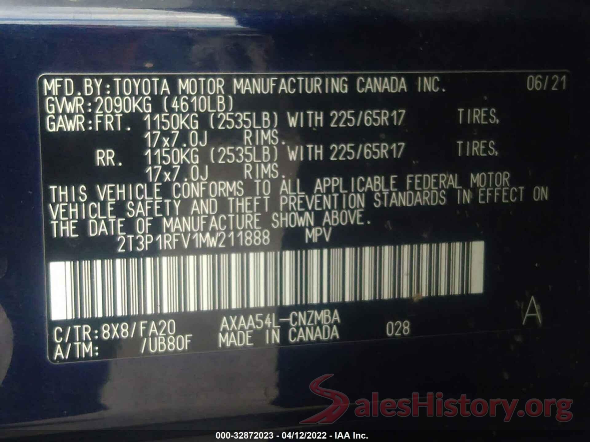 2T3P1RFV1MW211888 2021 TOYOTA RAV4