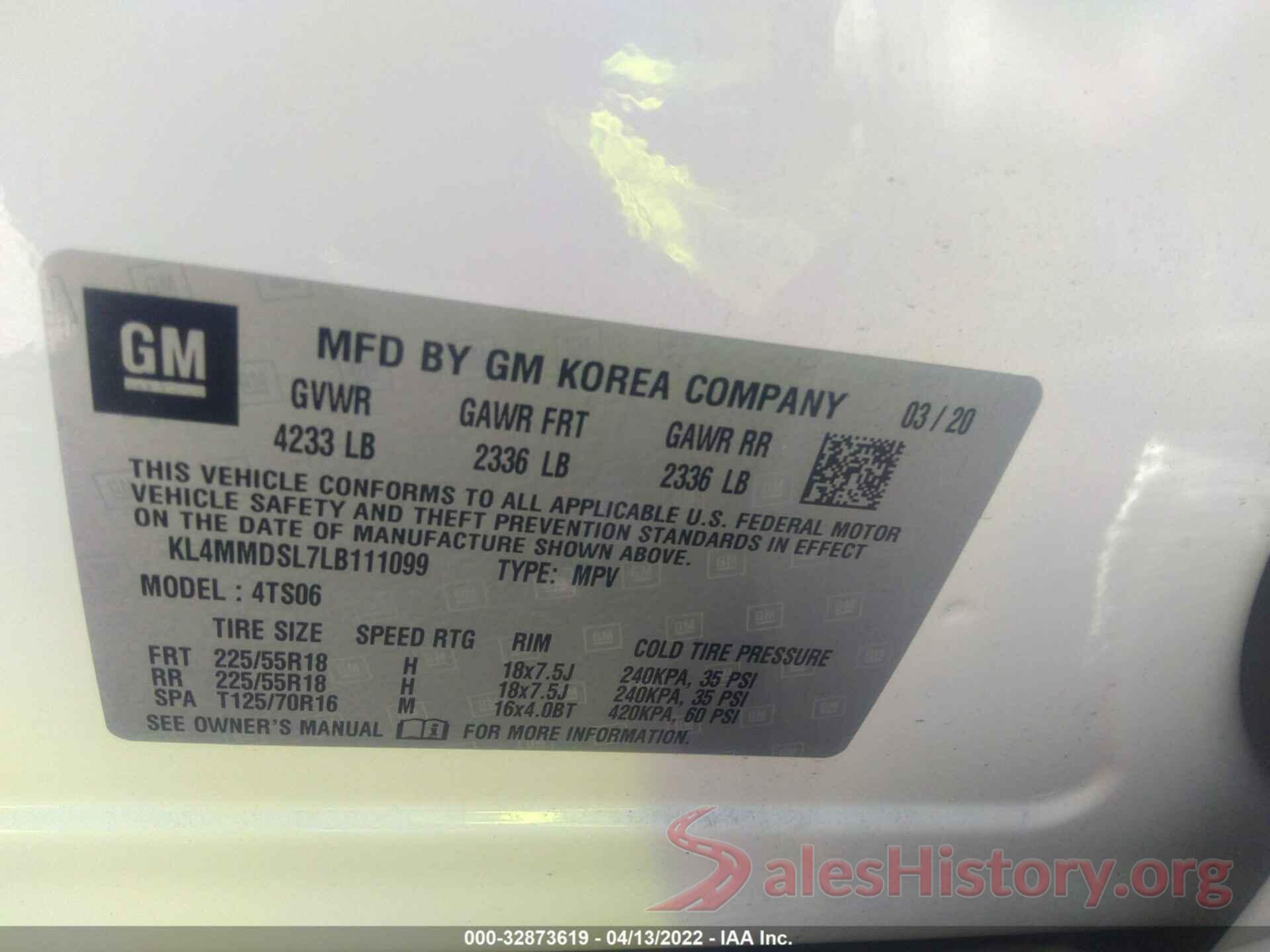 KL4MMDSL7LB111099 2020 BUICK ENCORE GX