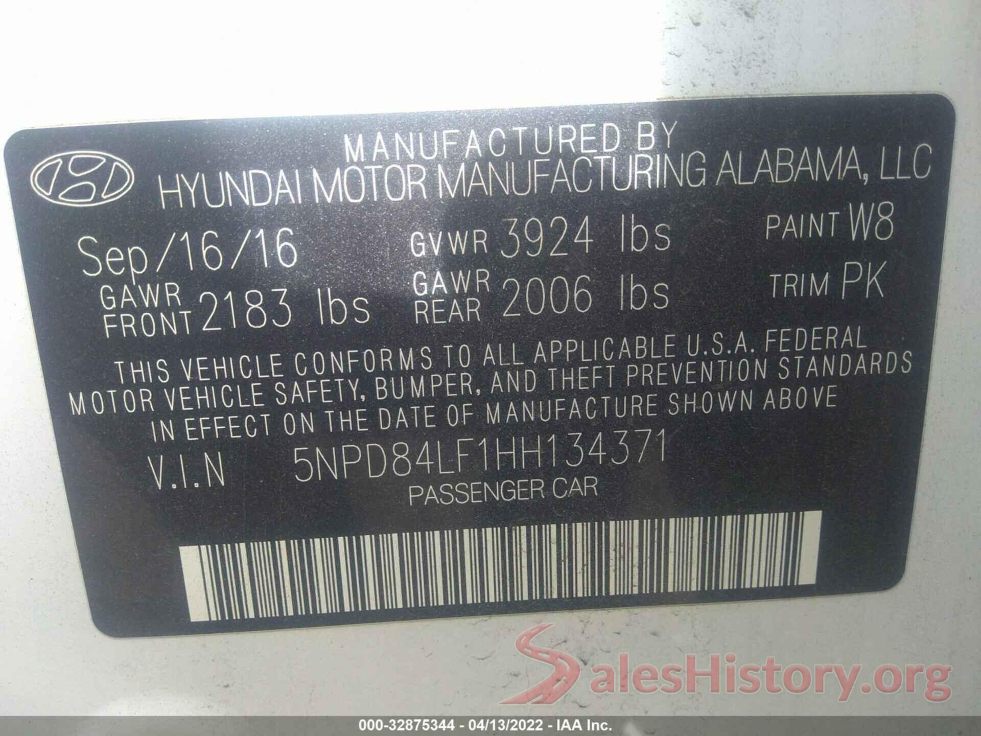 5NPD84LF1HH134371 2017 HYUNDAI ELANTRA