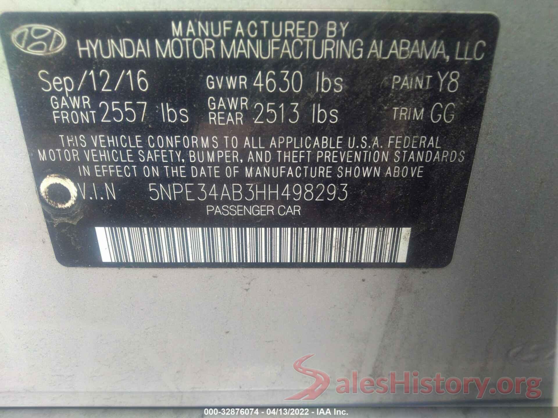 5NPE34AB3HH498293 2017 HYUNDAI SONATA