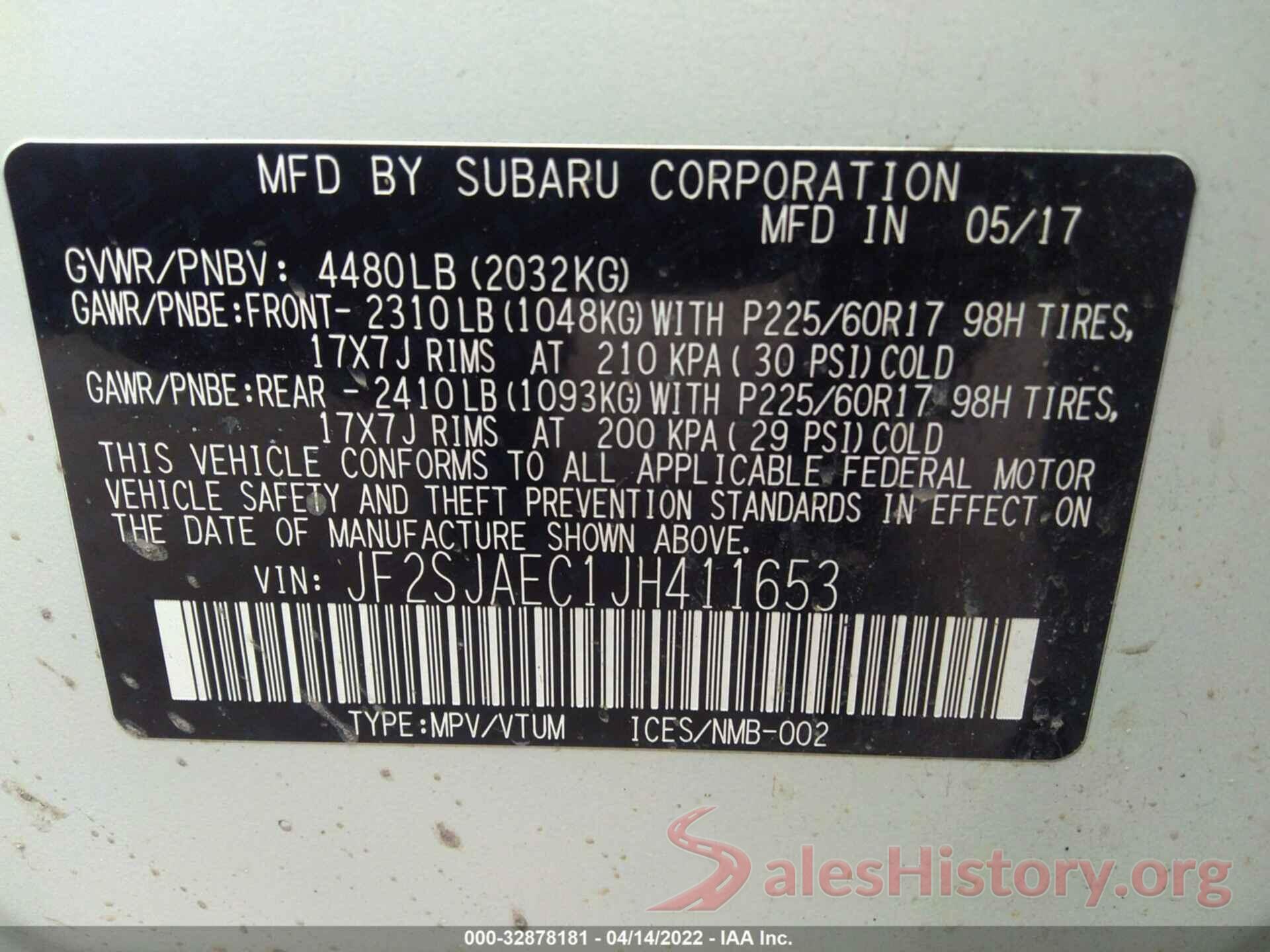 JF2SJAEC1JH411653 2018 SUBARU FORESTER