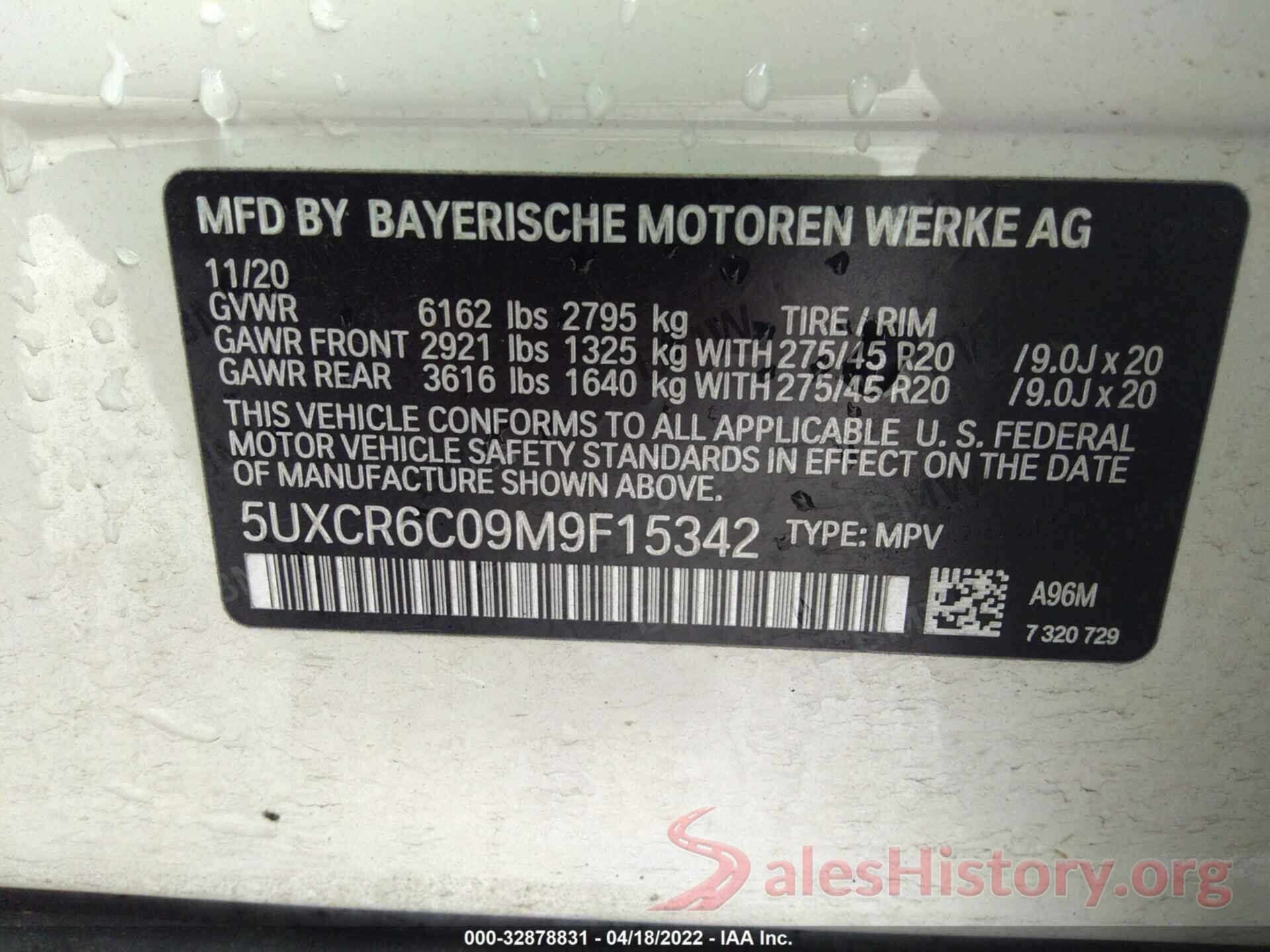 5UXCR6C09M9F15342 2021 BMW X5