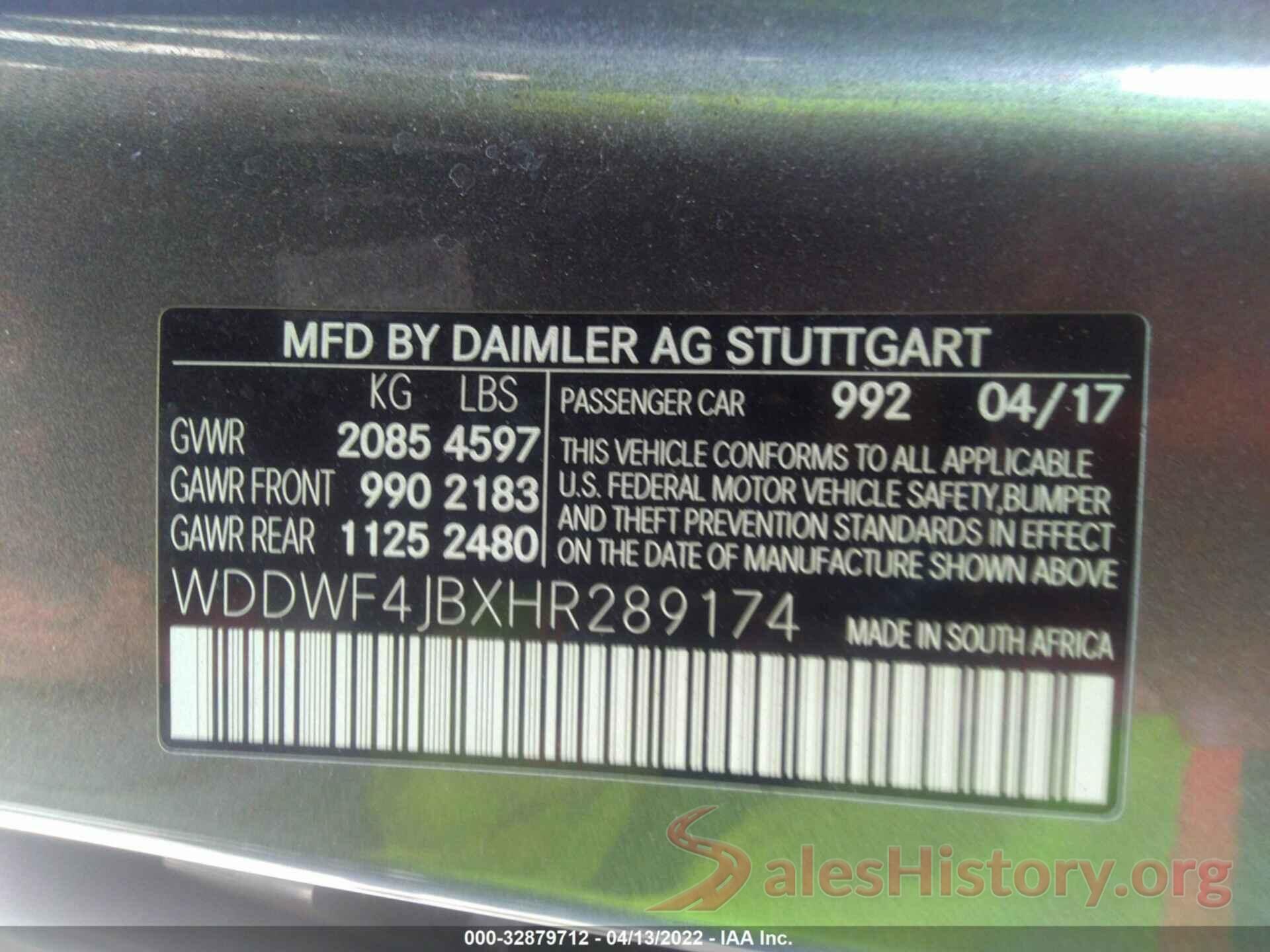 WDDWF4JBXHR289174 2017 MERCEDES-BENZ C-CLASS