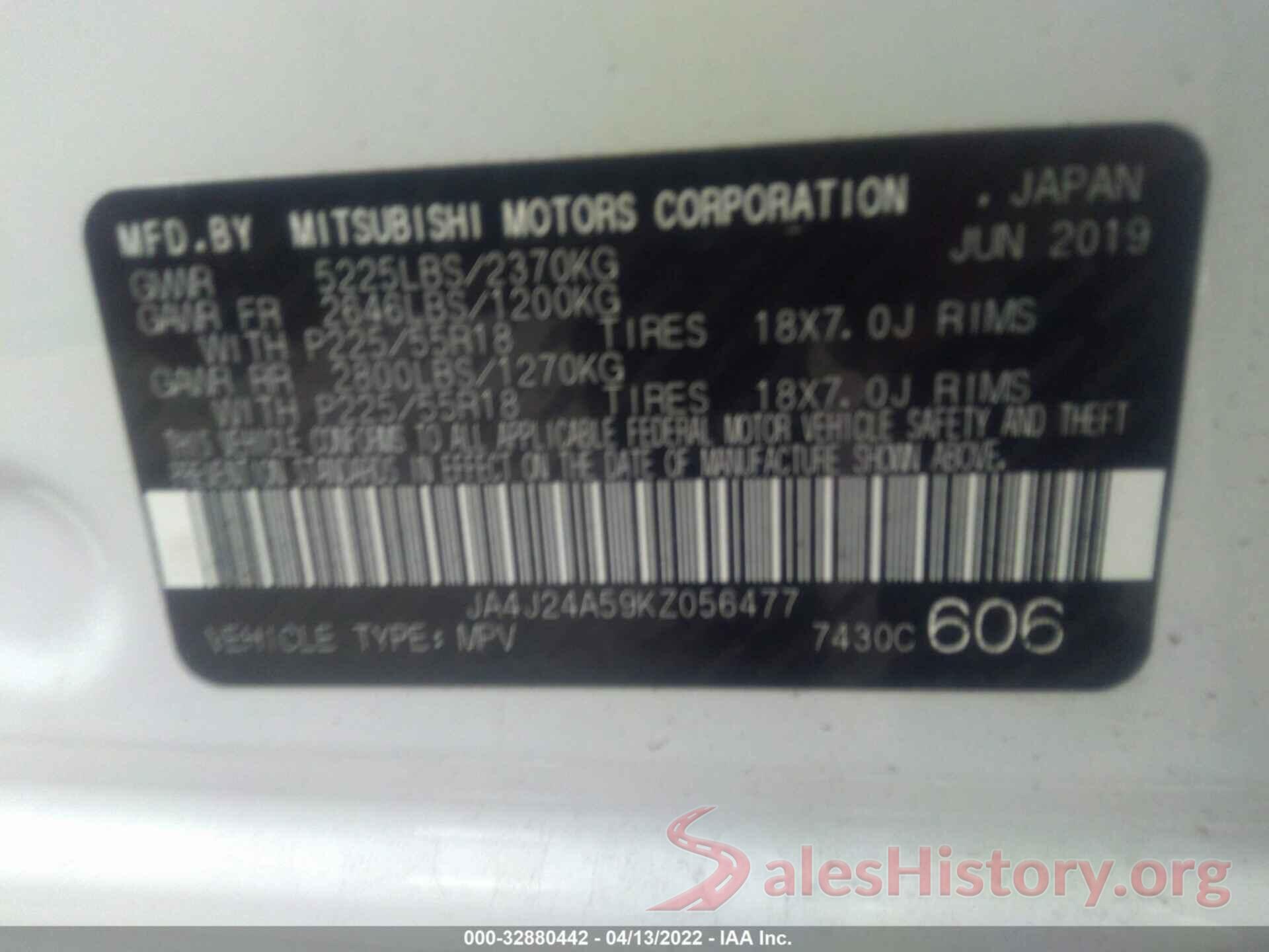 JA4J24A59KZ056477 2019 MITSUBISHI OUTLANDER PHEV