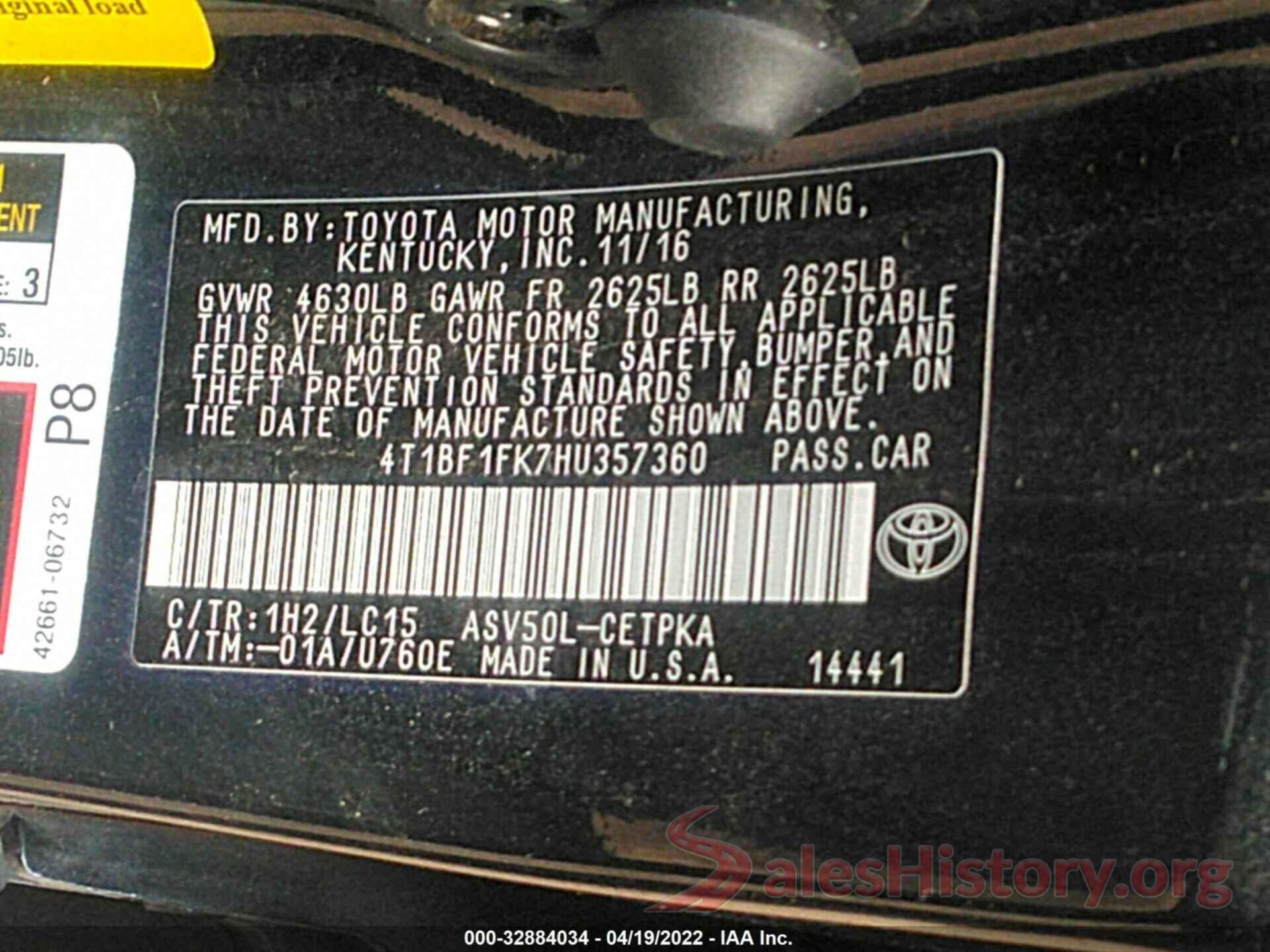 4T1BF1FK7HU357360 2017 TOYOTA CAMRY