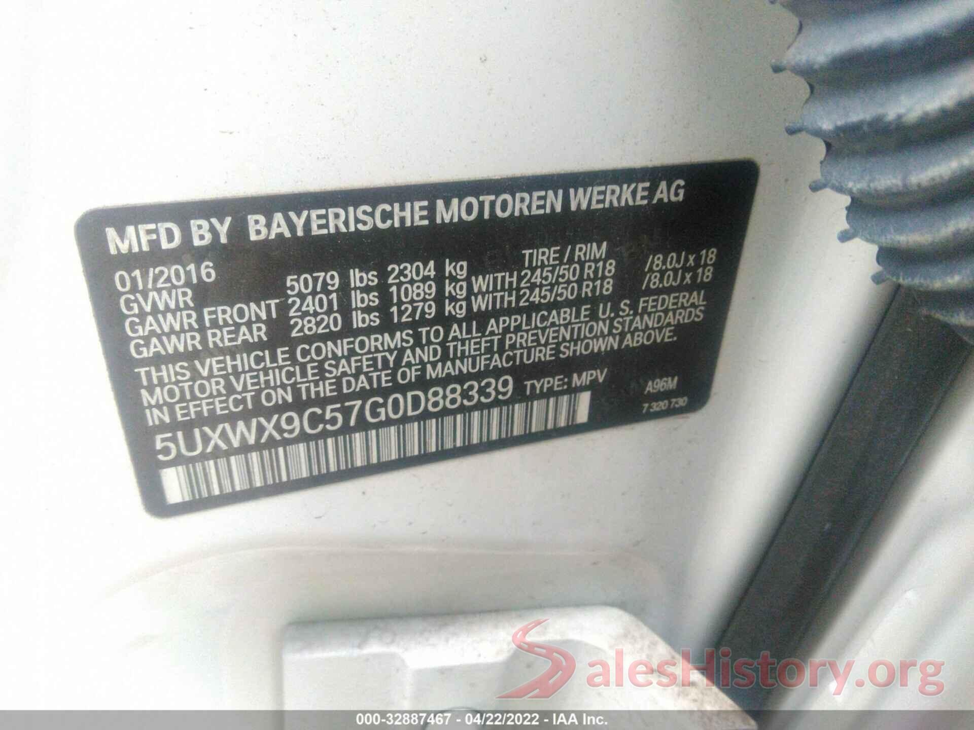 5UXWX9C57G0D88339 2016 BMW X3