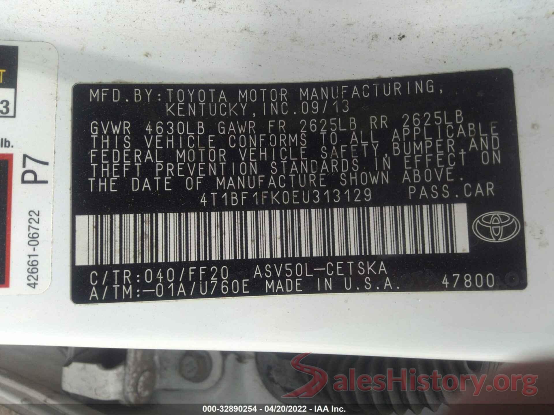 4T1BF1FK0EU313129 2014 TOYOTA CAMRY