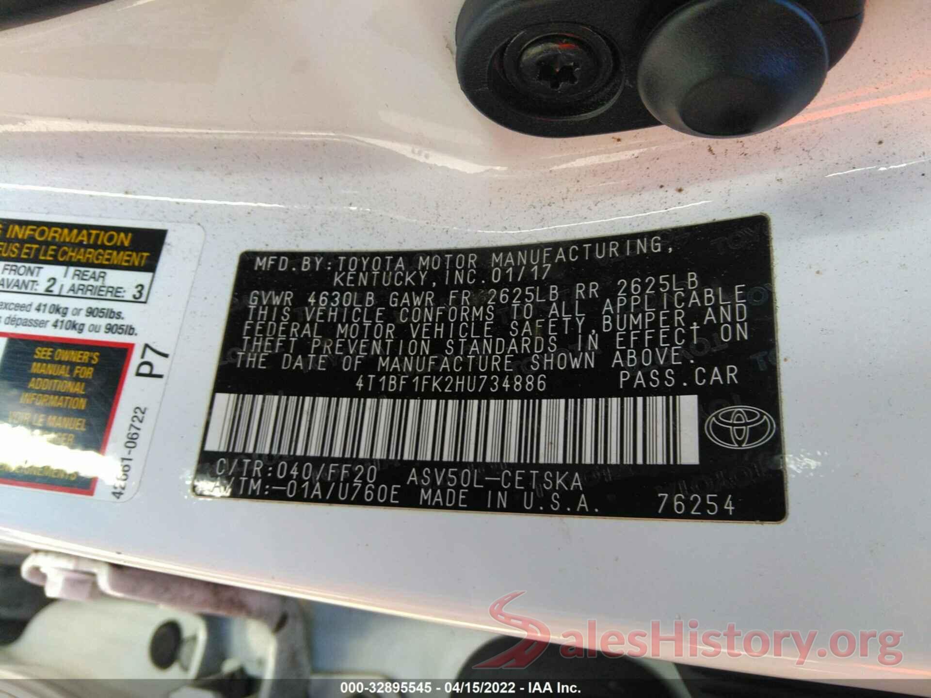 4T1BF1FK2HU734886 2017 TOYOTA CAMRY