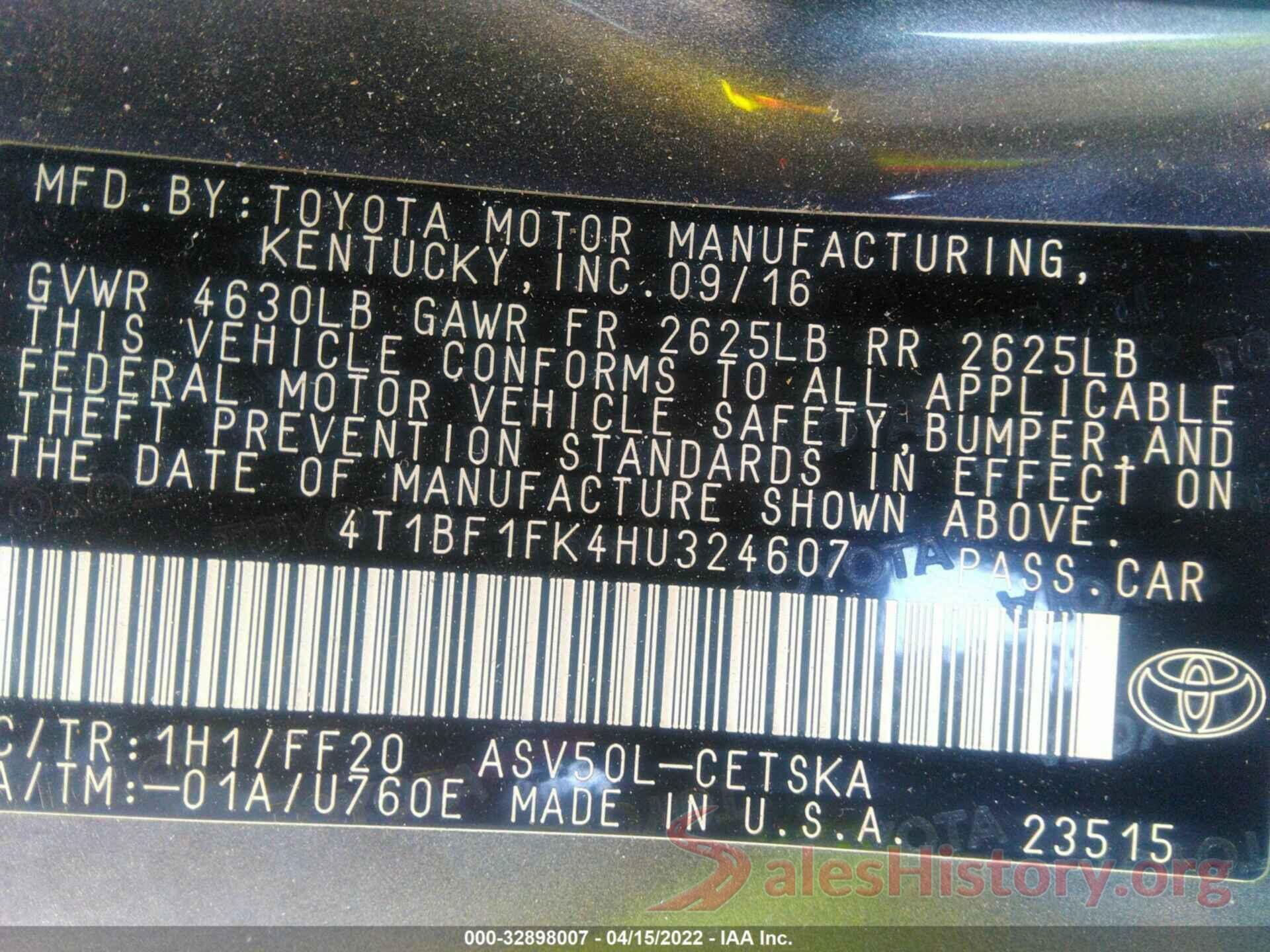 4T1BF1FK4HU324607 2017 TOYOTA CAMRY