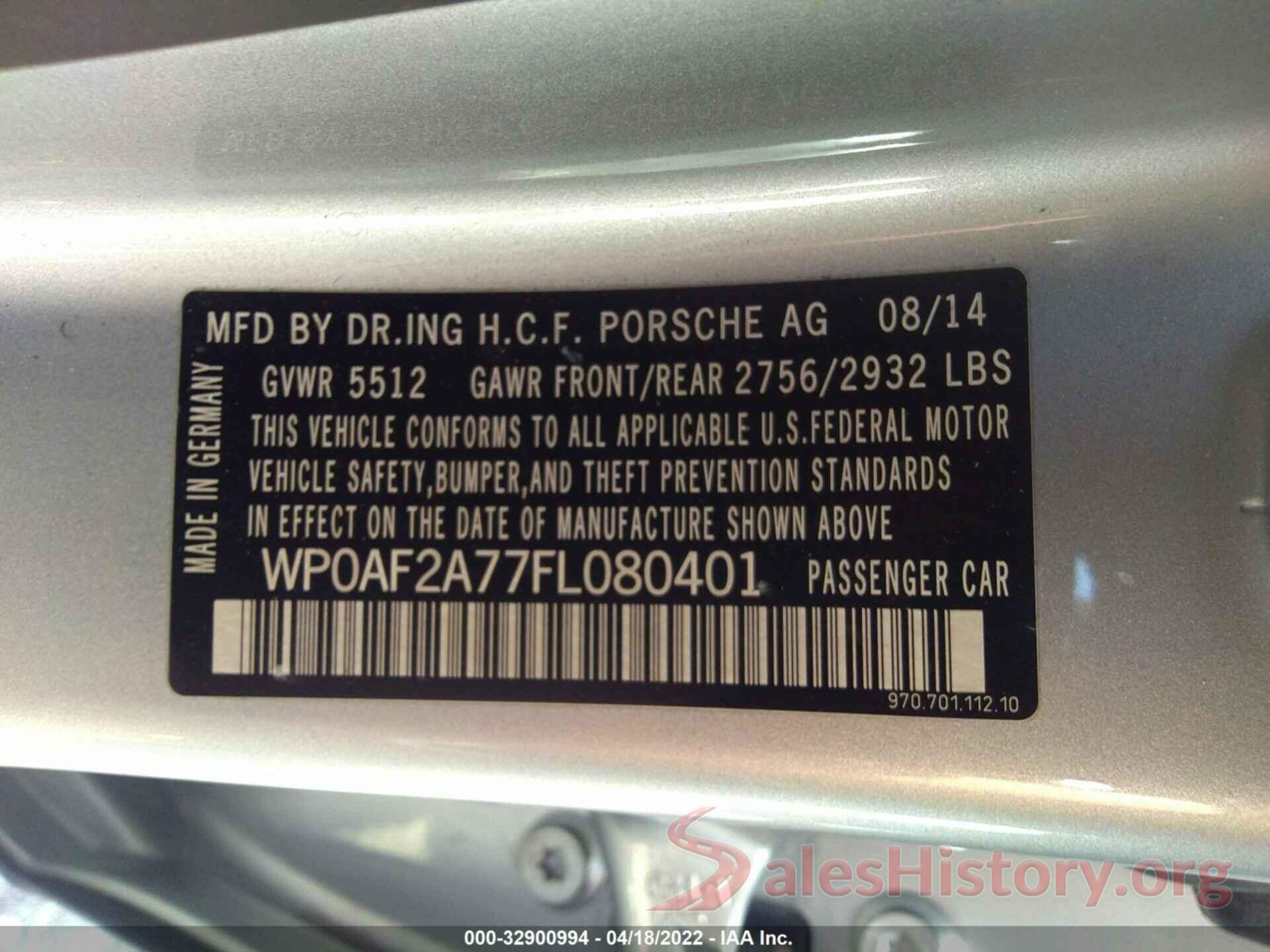 WP0AF2A77FL080401 2015 PORSCHE PANAMERA