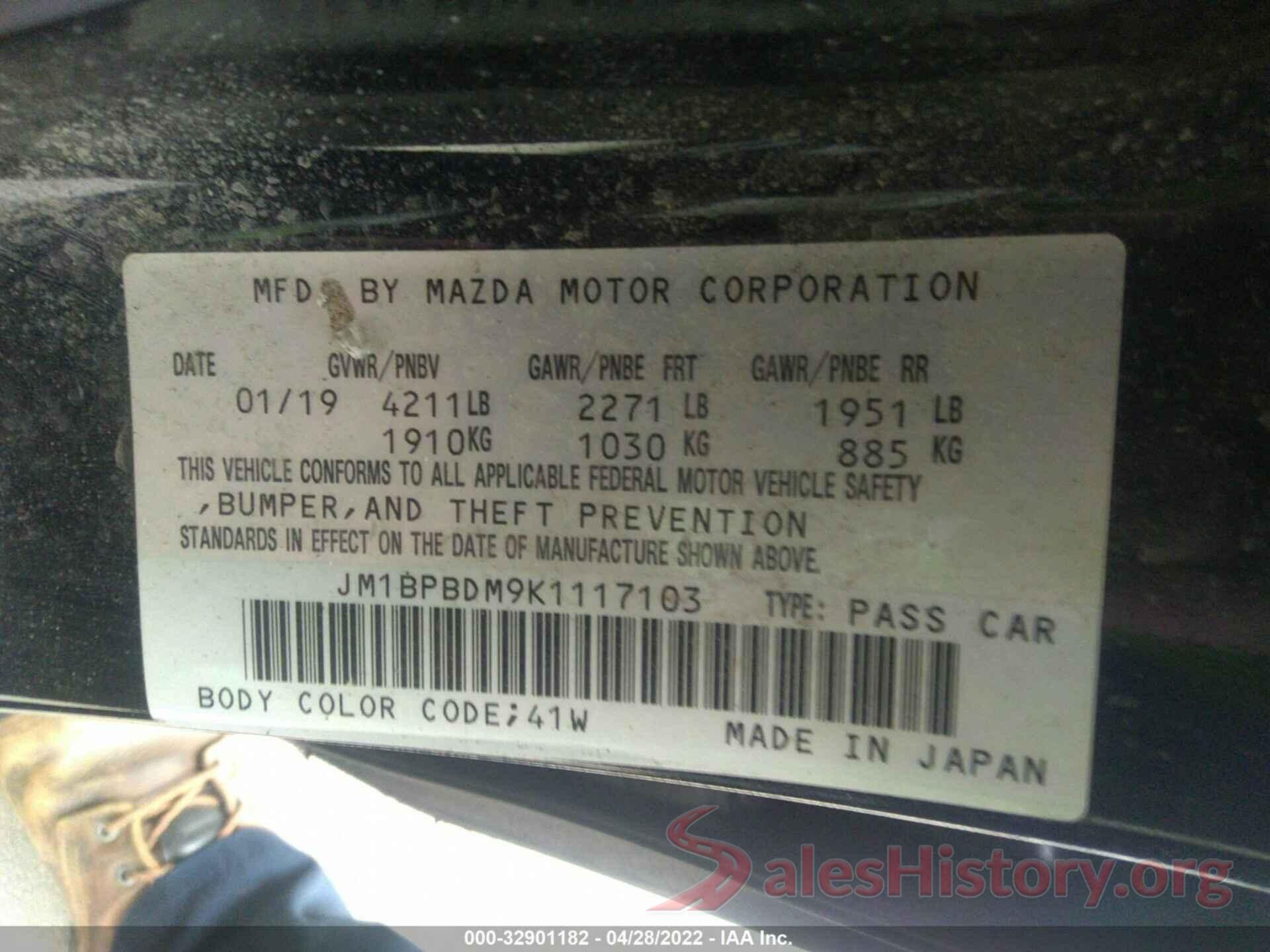 JM1BPBDM9K1117103 2019 MAZDA MAZDA3 SEDAN