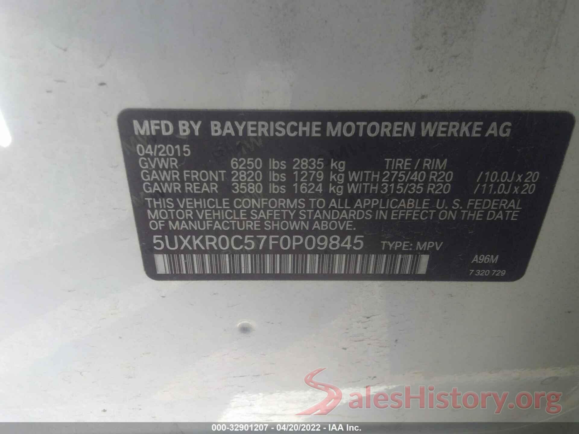 5UXKR0C57F0P09845 2015 BMW X5