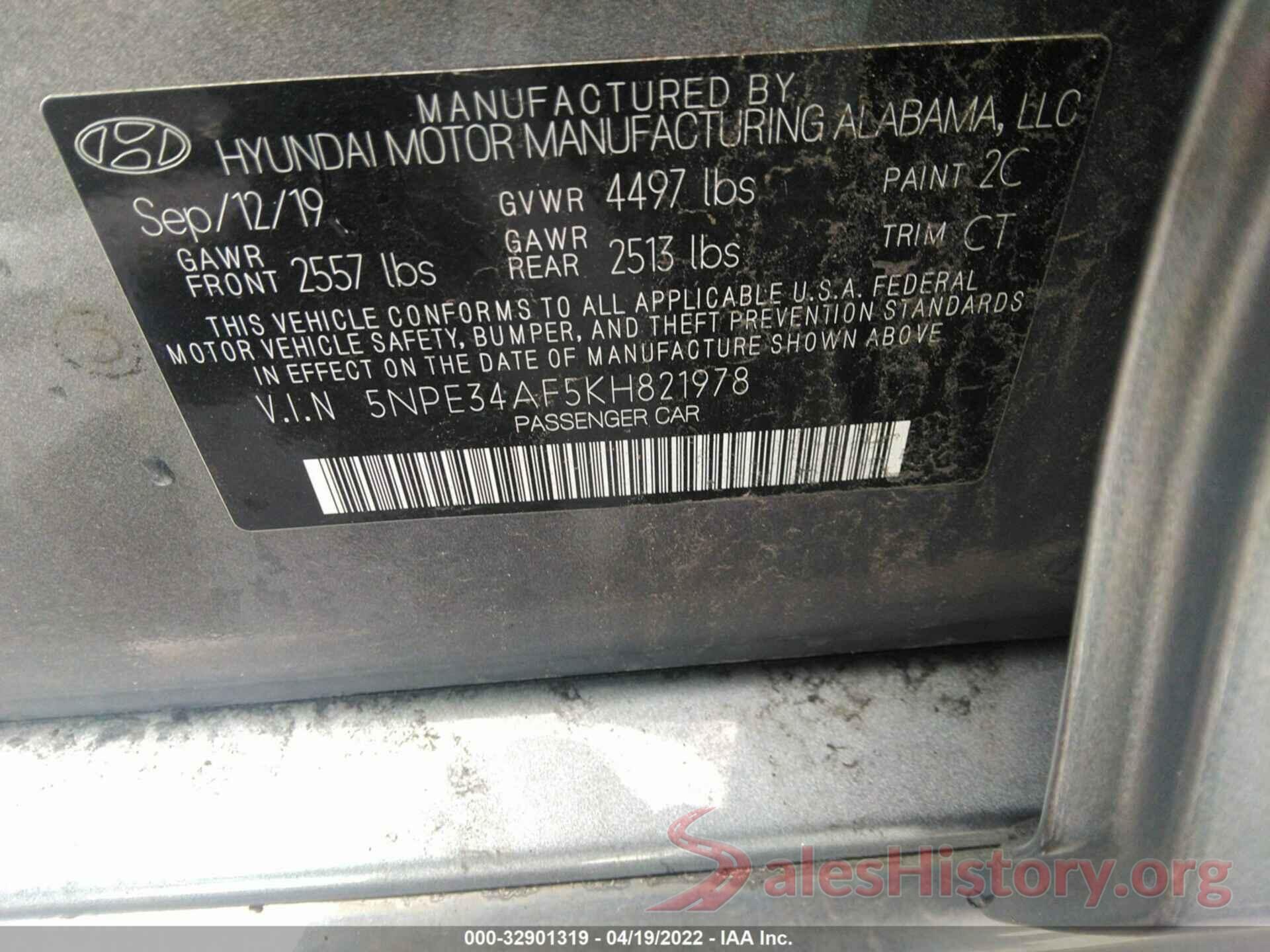 5NPE34AF5KH821978 2019 HYUNDAI SONATA