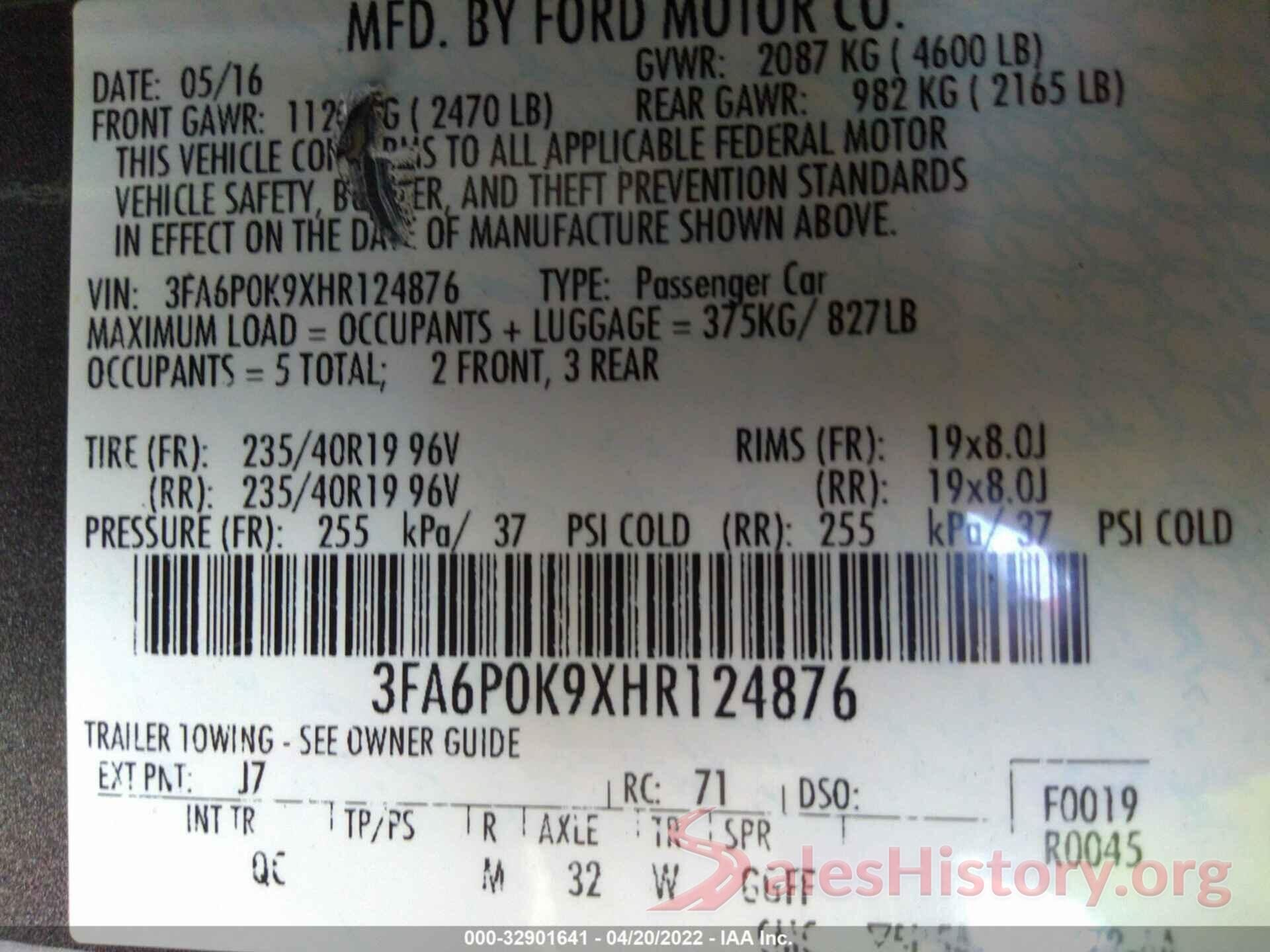 3FA6P0K9XHR124876 2017 FORD FUSION