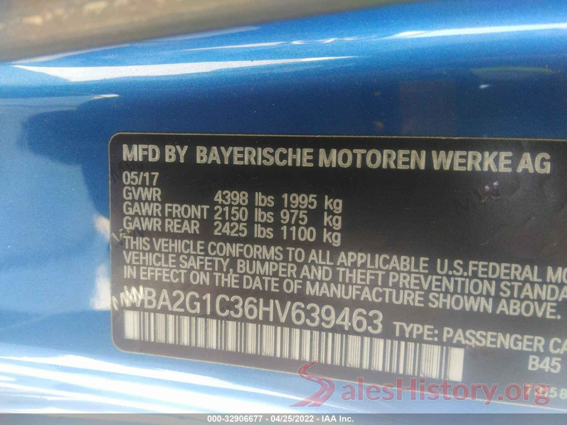 WBA2G1C36HV639463 2017 BMW 2 SERIES