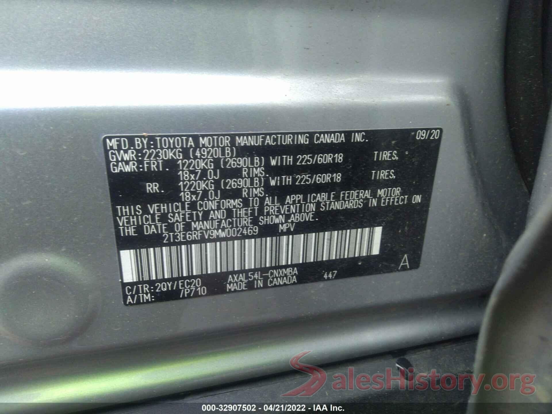 2T3E6RFV9MW002469 2021 TOYOTA RAV4