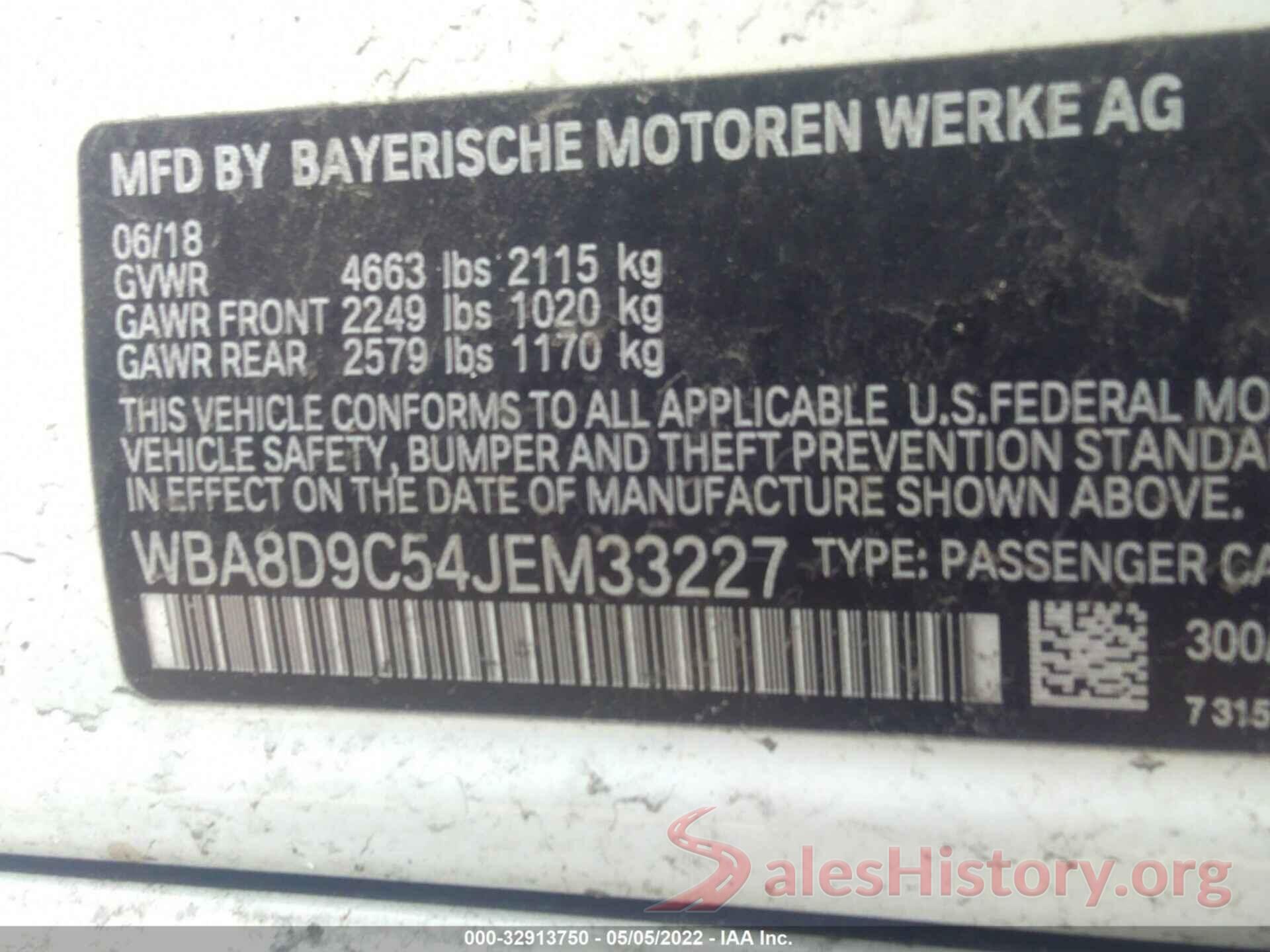 WBA8D9C54JEM33227 2018 BMW 3 SERIES