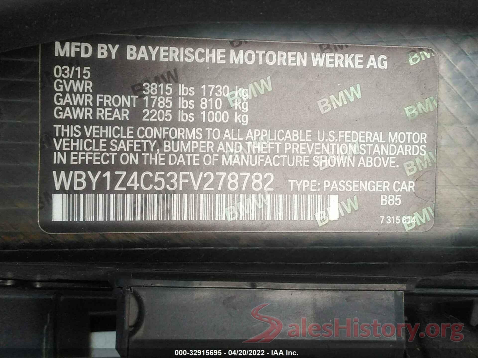 WBY1Z4C53FV278782 2015 BMW I3