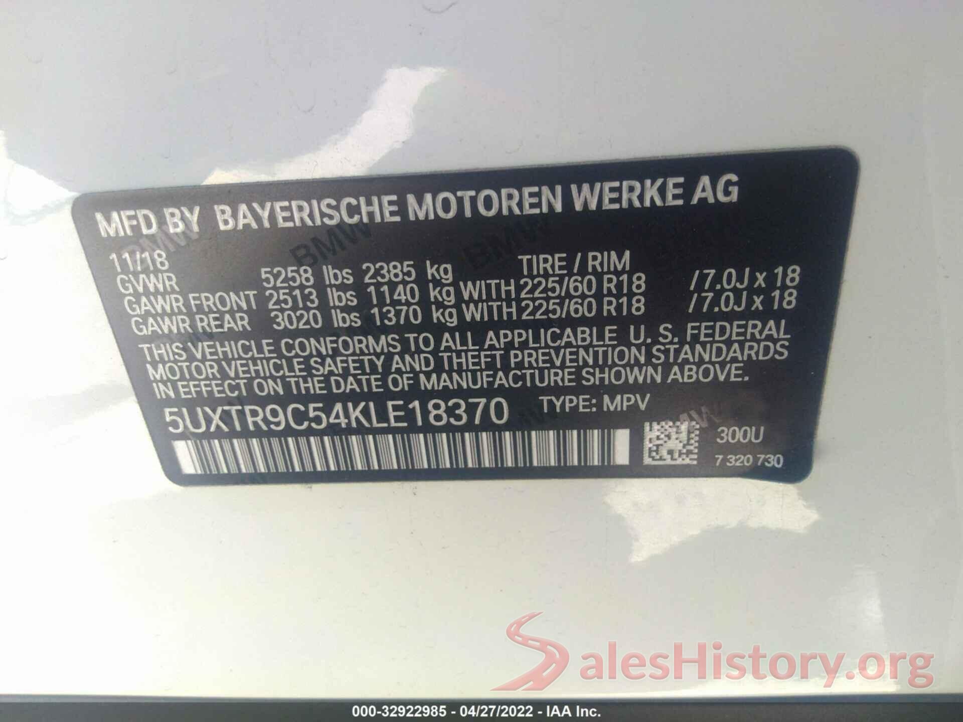 5UXTR9C54KLE18370 2019 BMW X3