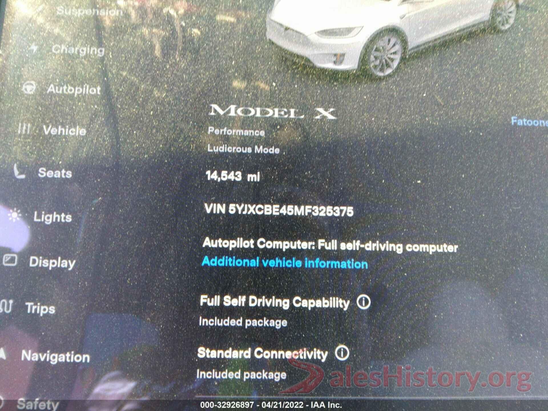 5YJXCBE45MF325375 2021 TESLA MODEL X