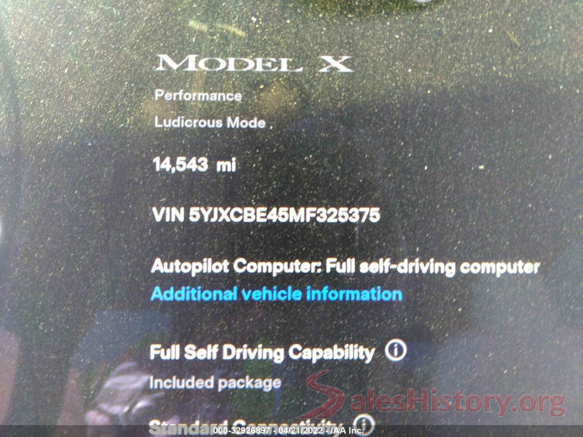 5YJXCBE45MF325375 2021 TESLA MODEL X