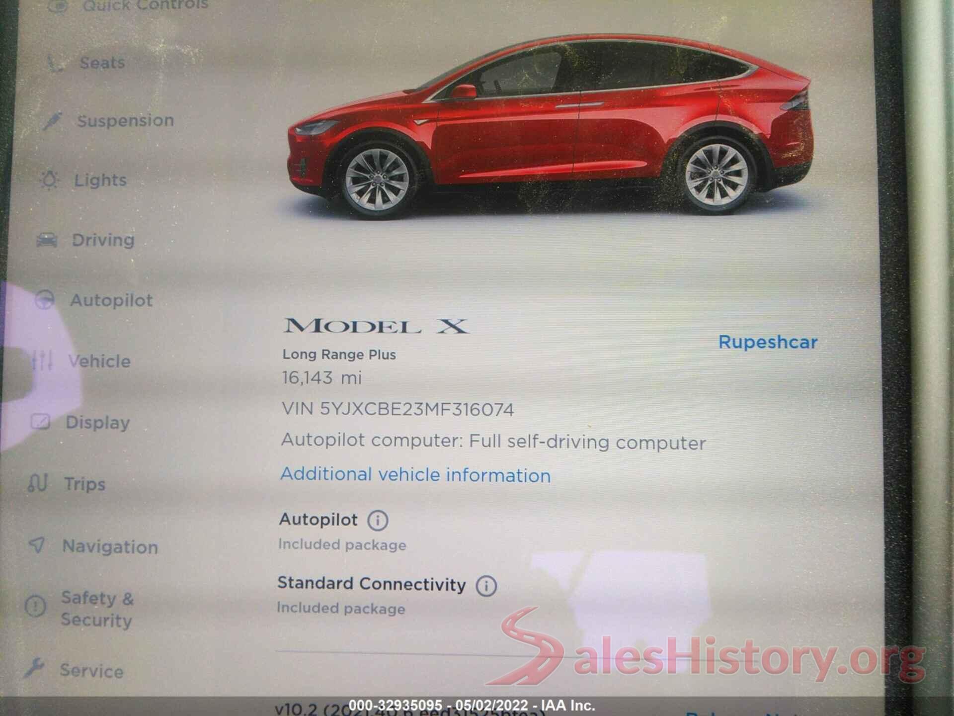 5YJXCBE23MF316074 2021 TESLA MODEL X