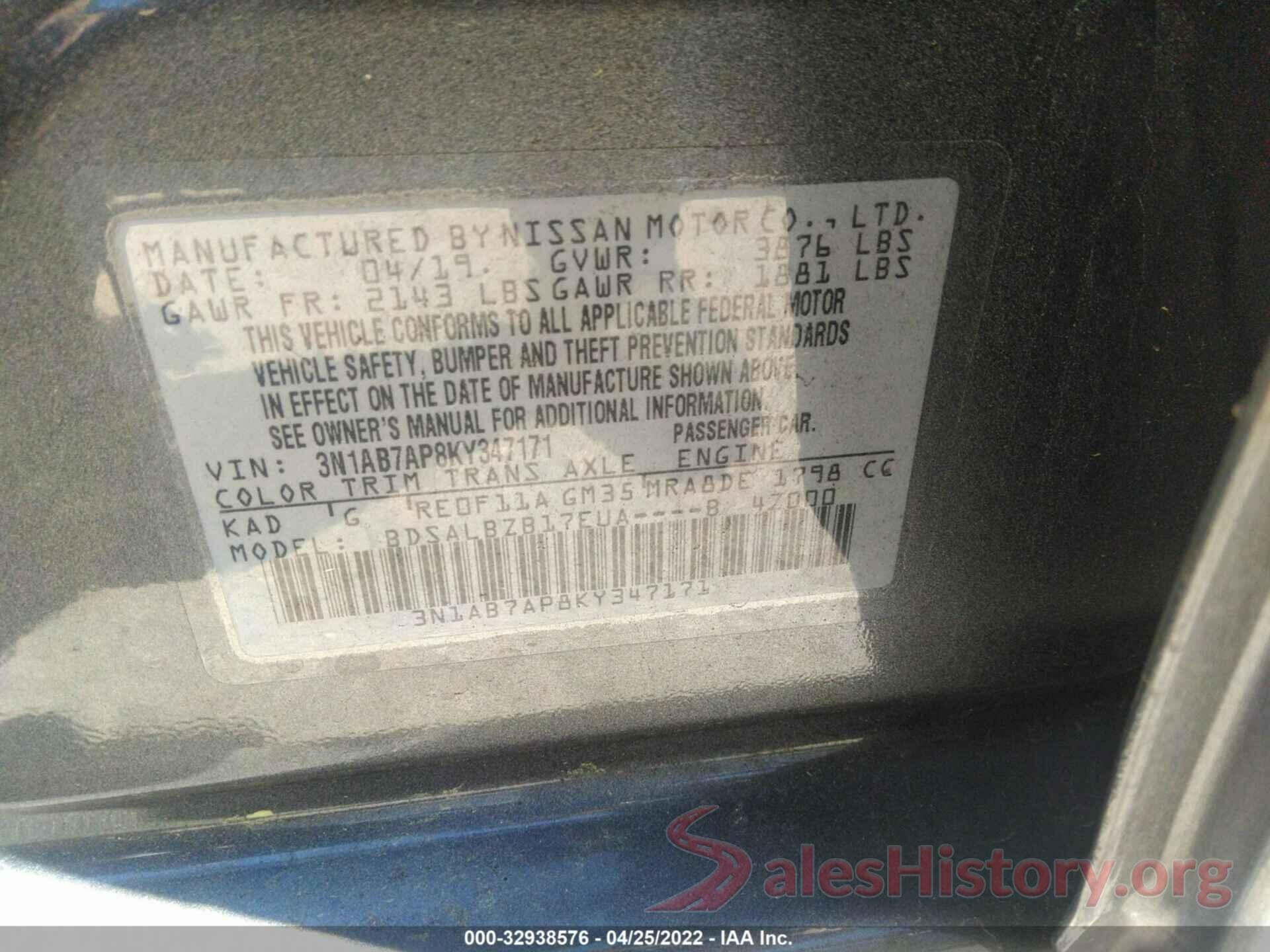 3N1AB7AP8KY347171 2019 NISSAN SENTRA