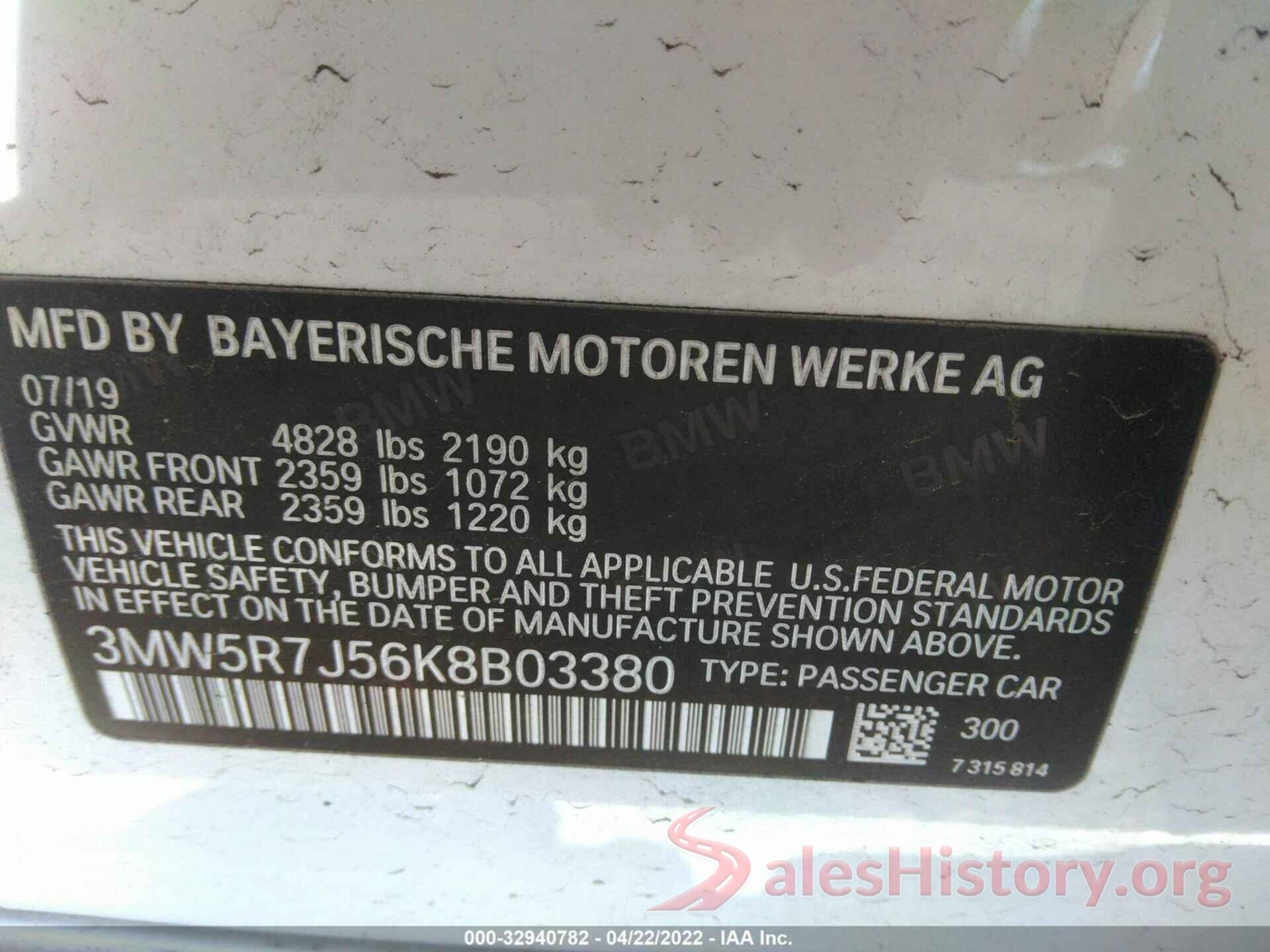 3MW5R7J56K8B03380 2019 BMW 3 SERIES