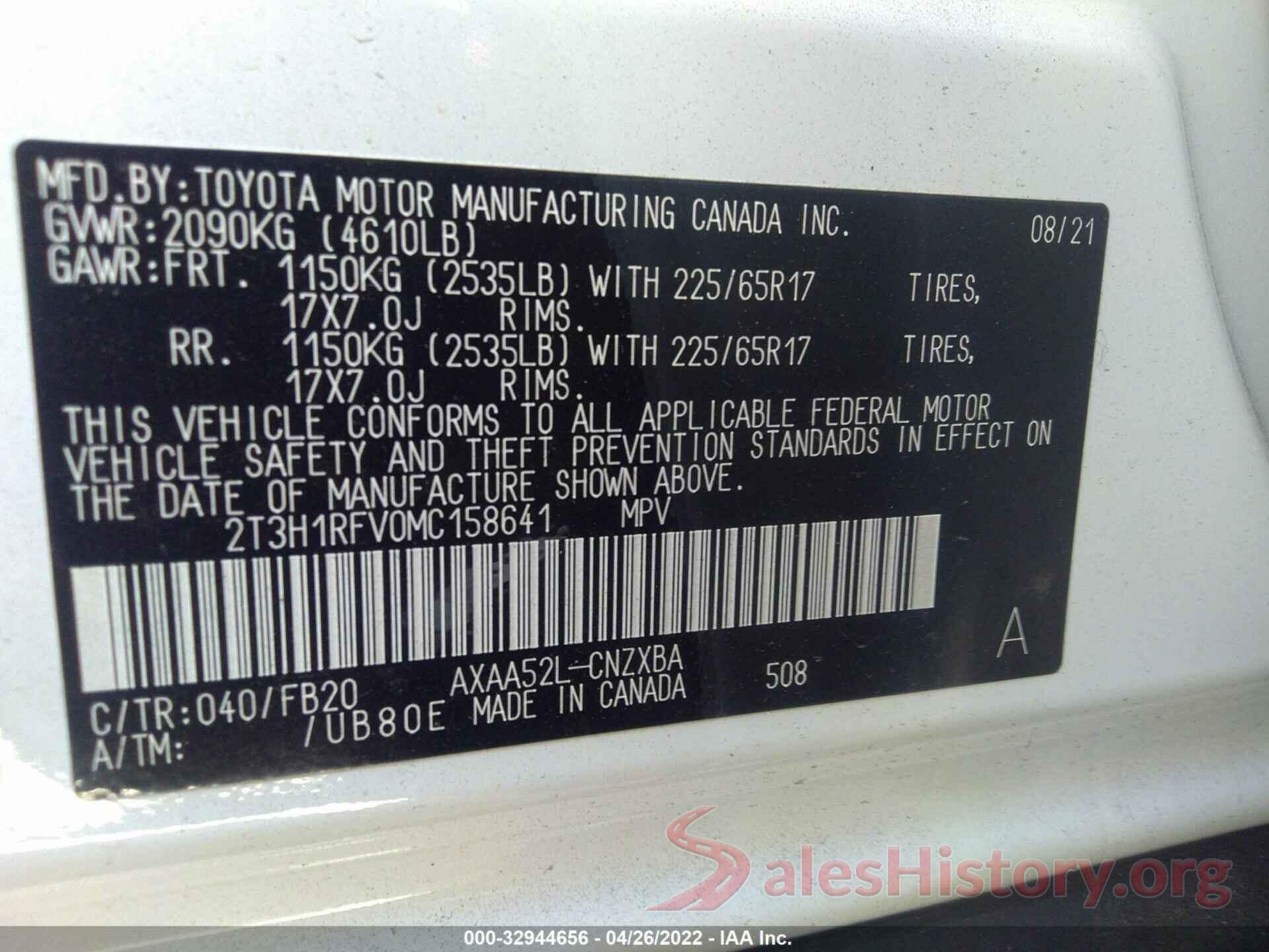 2T3H1RFV0MC158641 2021 TOYOTA RAV4