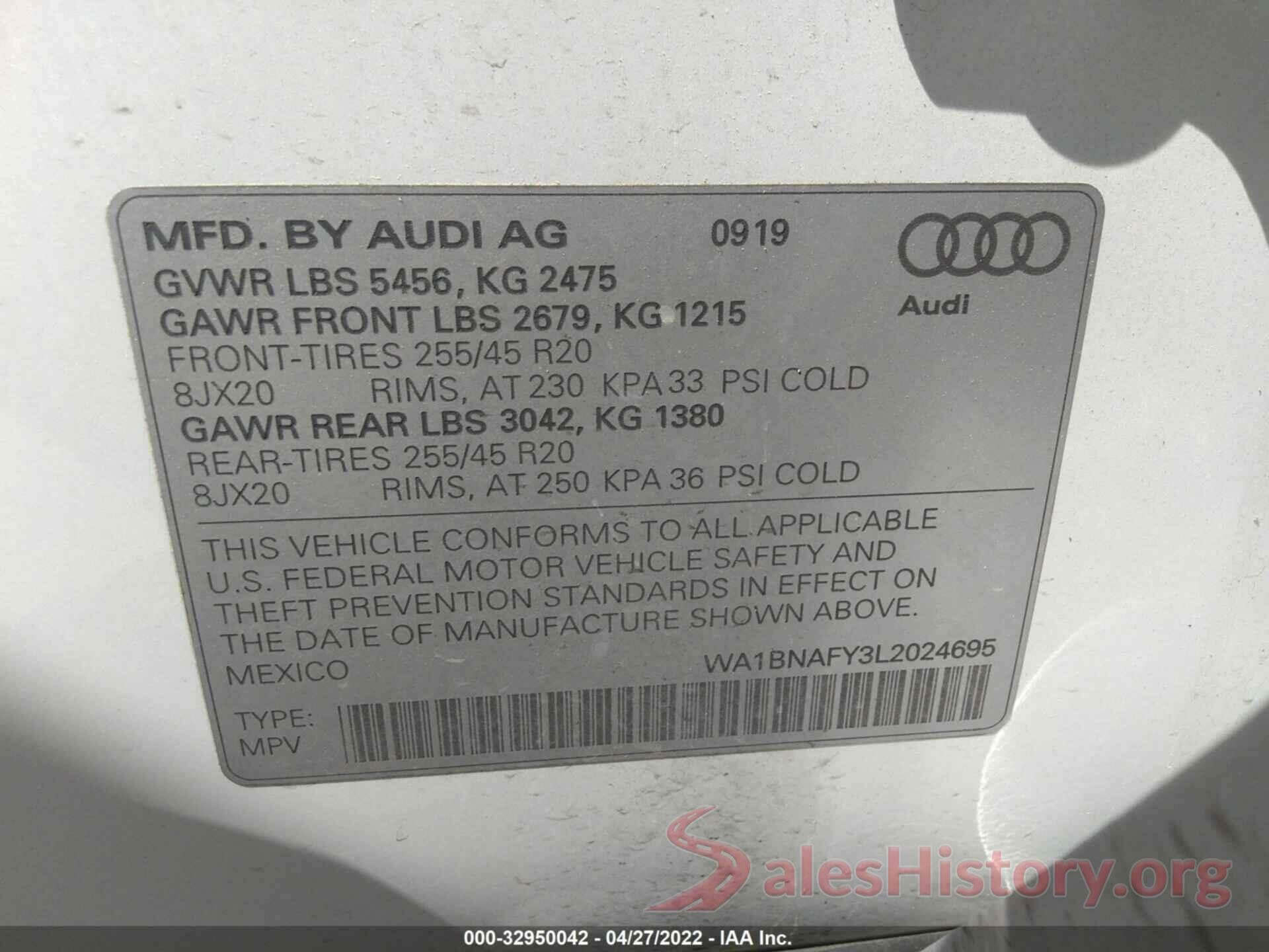 WA1BNAFY3L2024695 2020 AUDI Q5