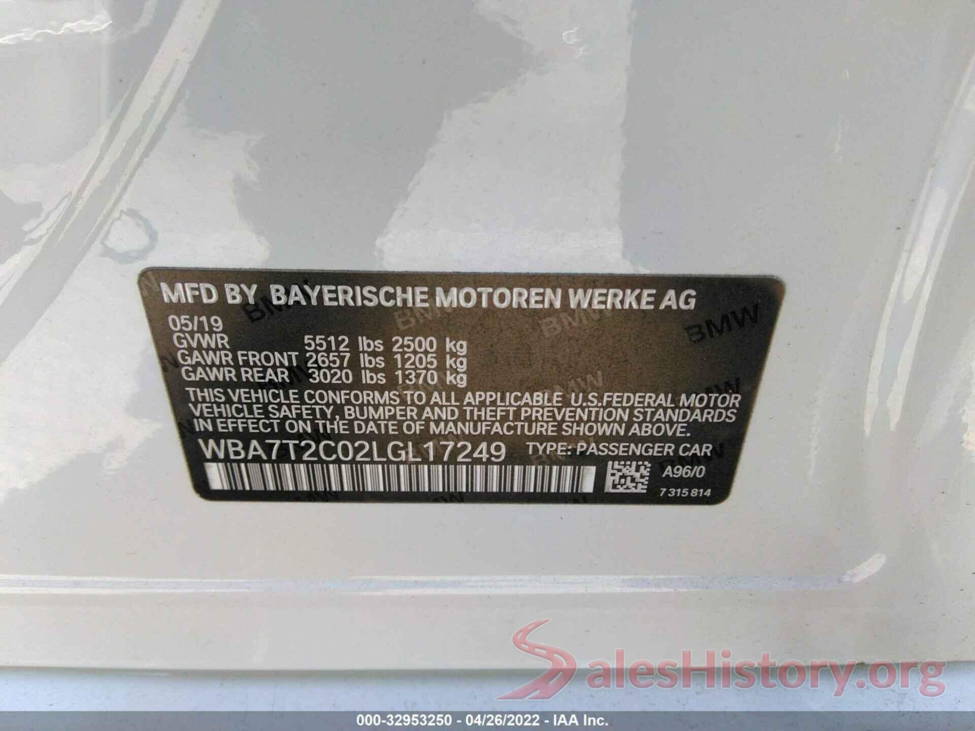 WBA7T2C02LGL17249 2020 BMW 7 SERIES