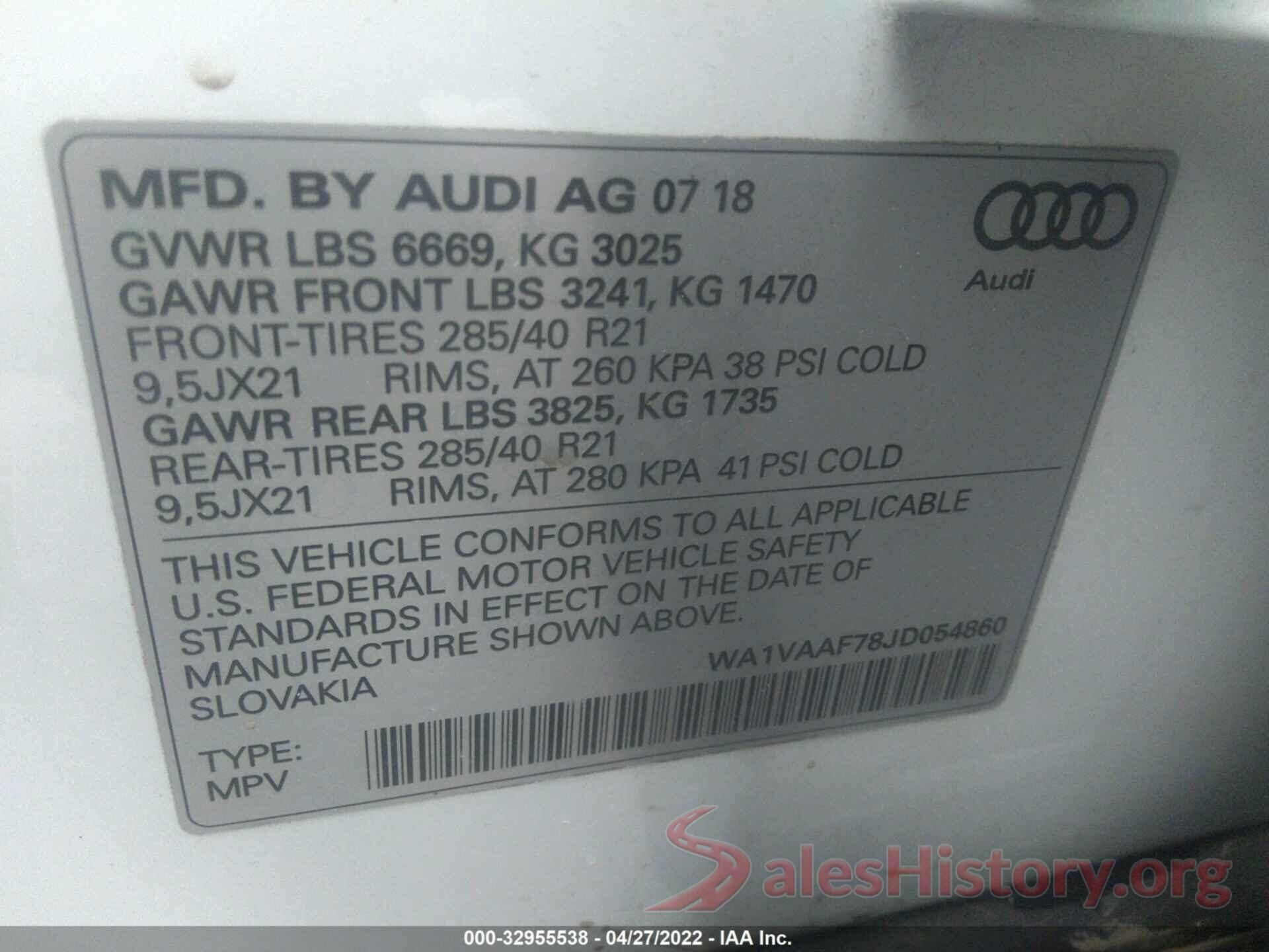 WA1VAAF78JD054860 2018 AUDI Q7