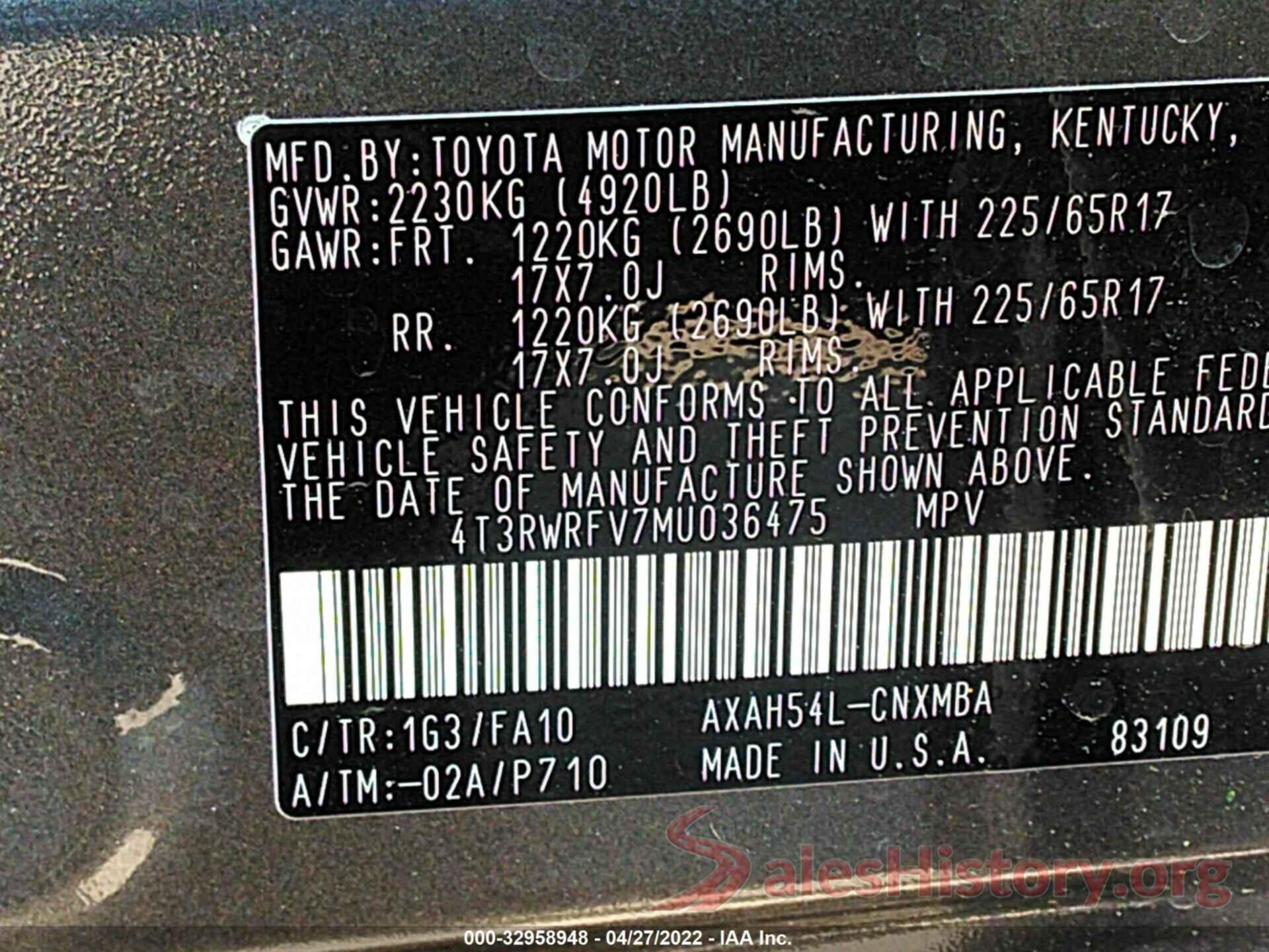 4T3RWRFV7MU036475 2021 TOYOTA RAV4