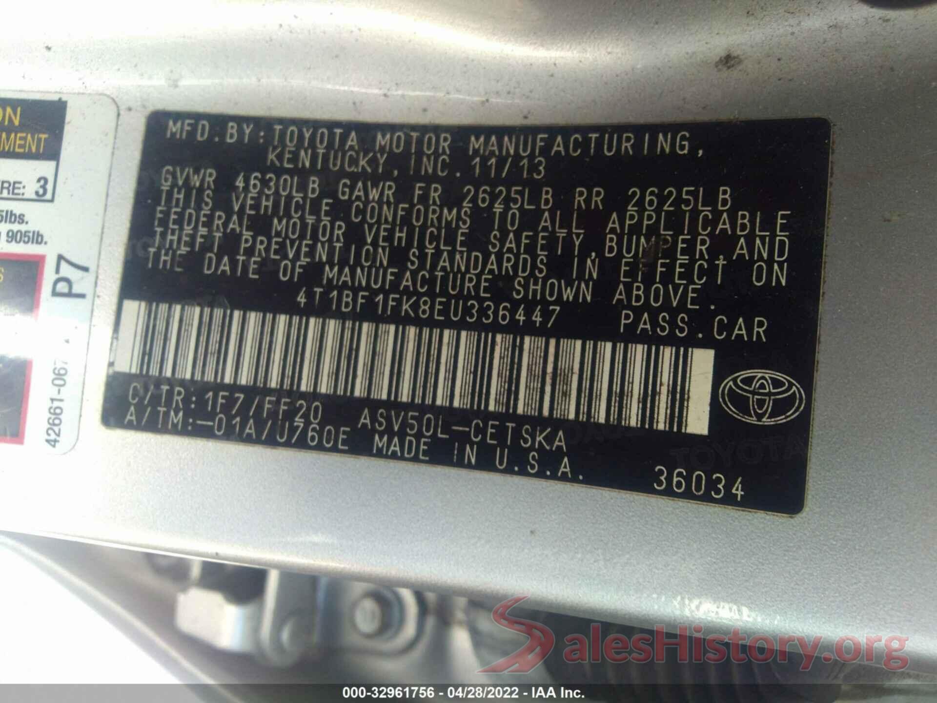 4T1BF1FK8EU336447 2014 TOYOTA CAMRY