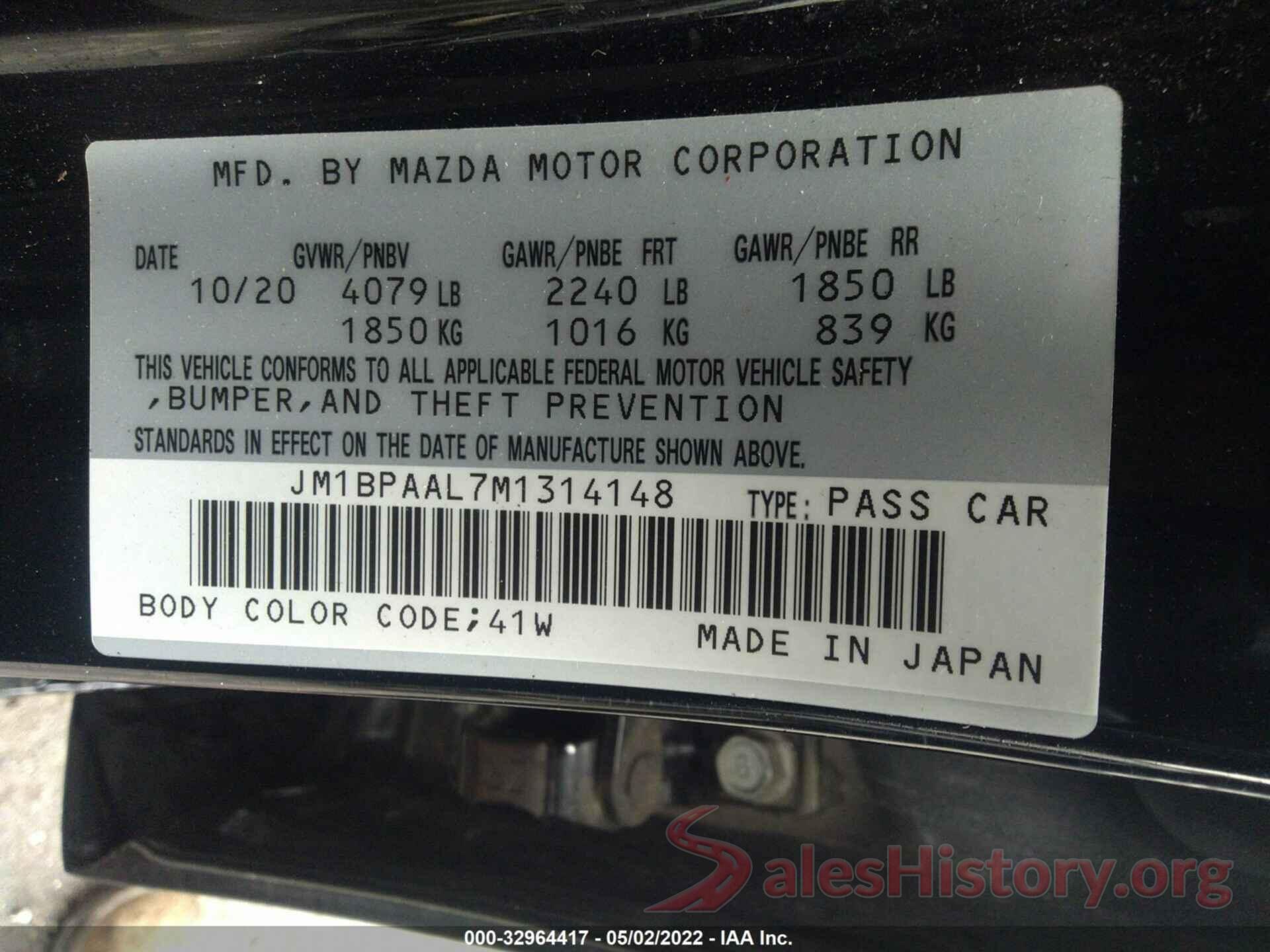 JM1BPAAL7M1314148 2021 MAZDA MAZDA3 SEDAN