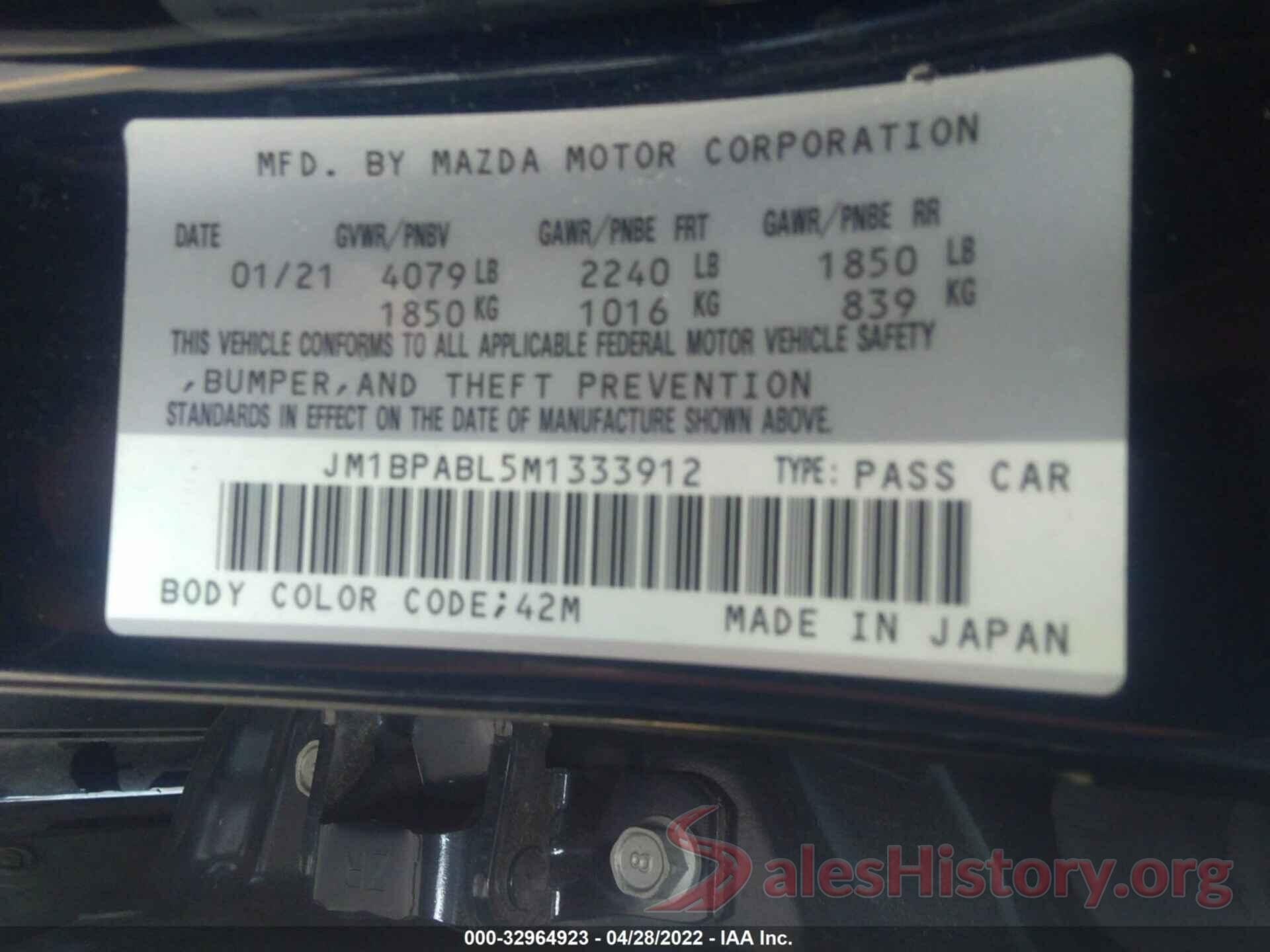 JM1BPABL5M1333912 2021 MAZDA MAZDA3 SEDAN