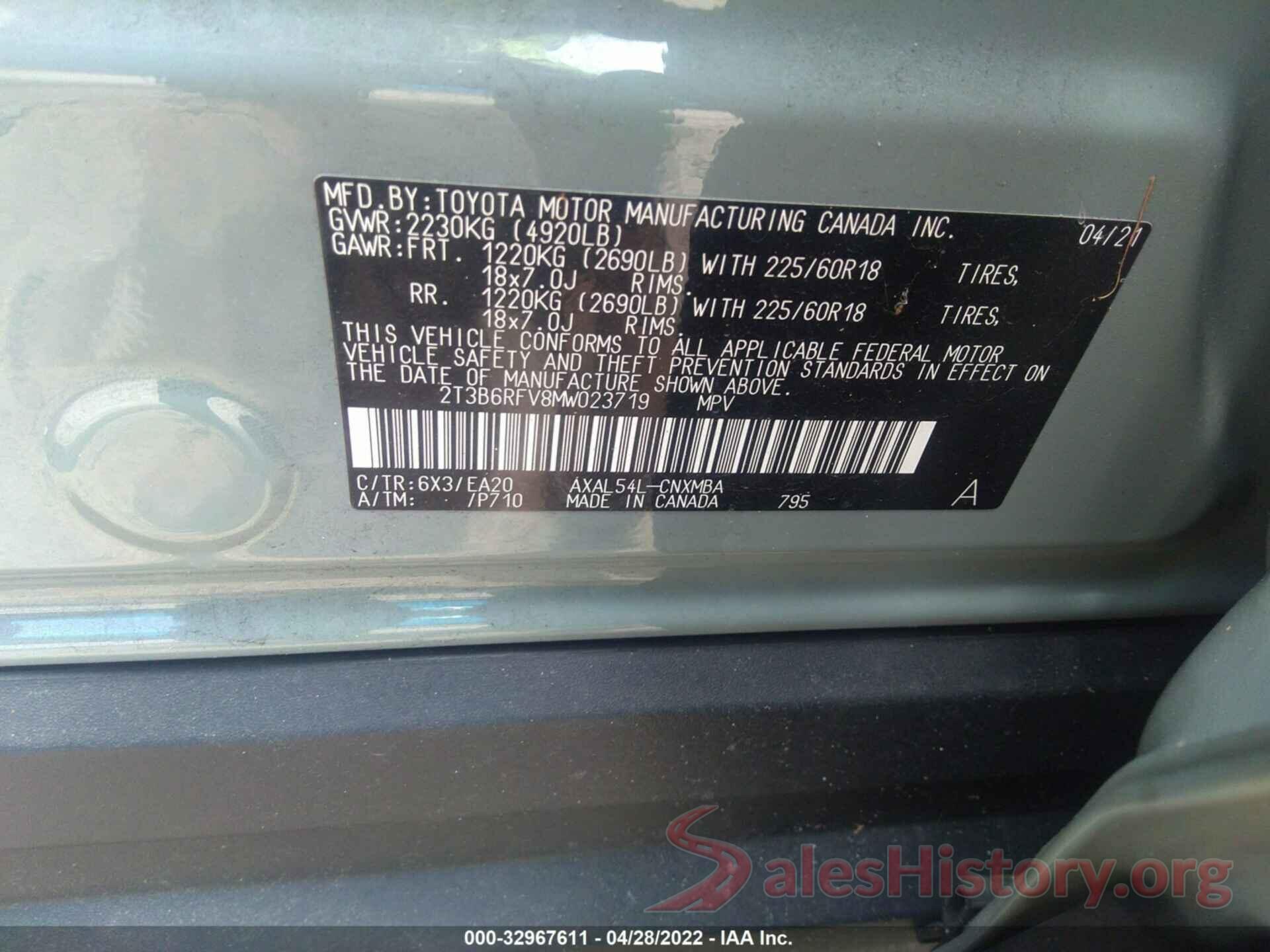 2T3B6RFV8MW023719 2021 TOYOTA RAV4