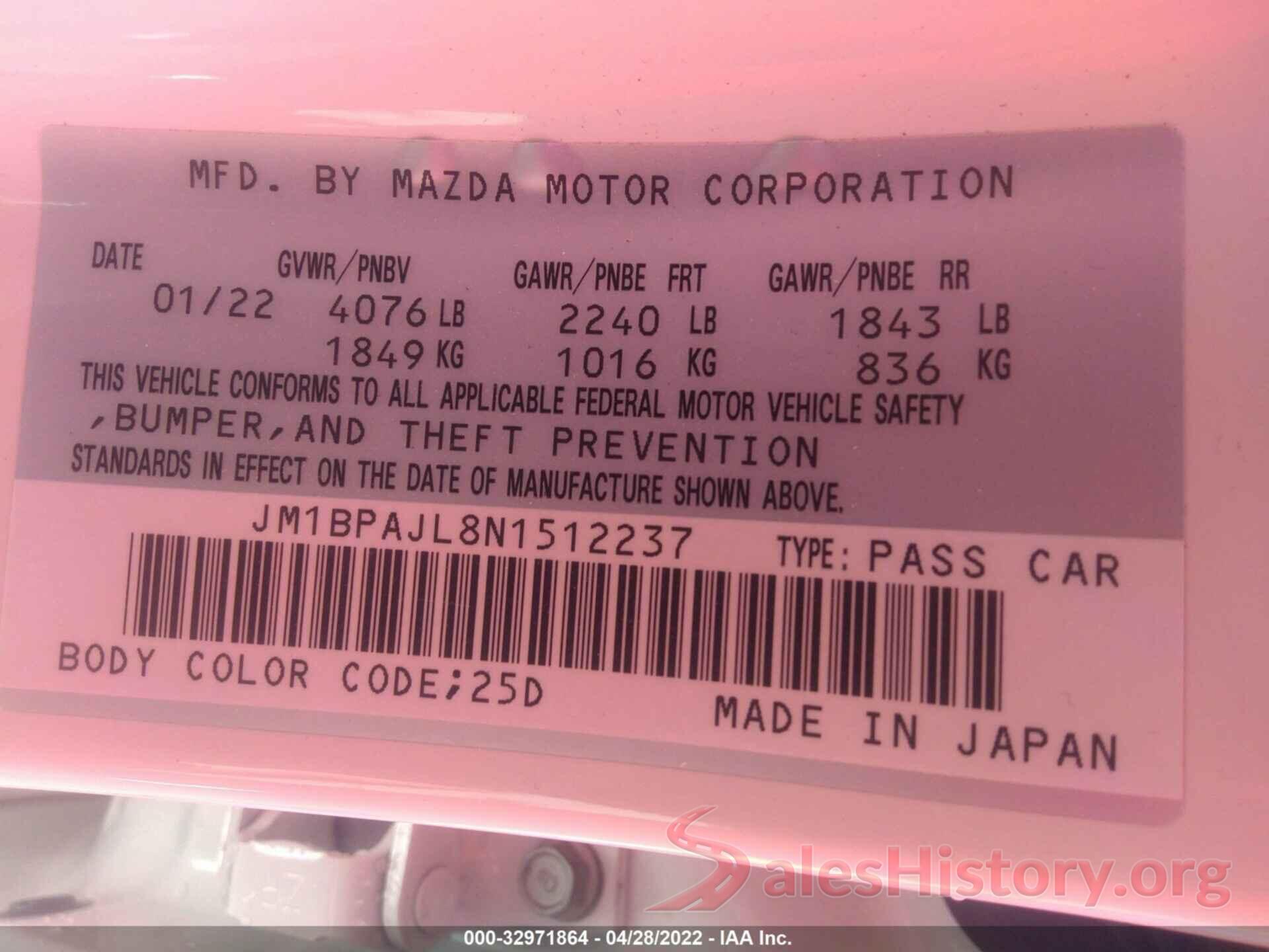 JM1BPAJL8N1512237 2022 MAZDA MAZDA3 HATCHBACK