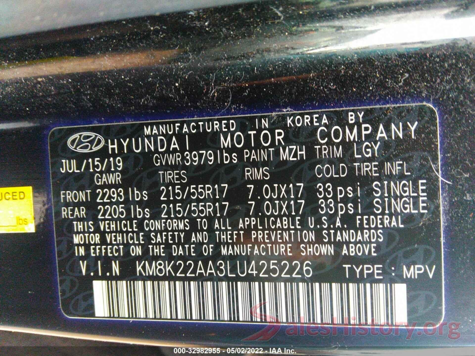 KM8K22AA3LU425226 2020 HYUNDAI KONA