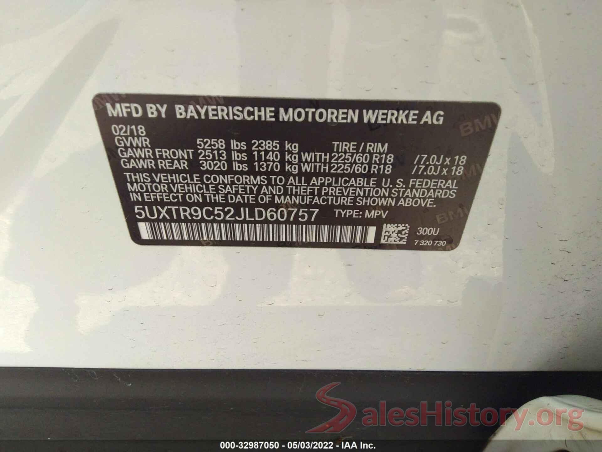 5UXTR9C52JLD60757 2018 BMW X3