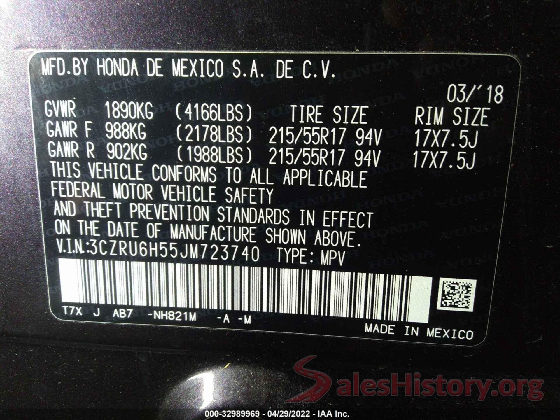 3CZRU6H55JM723740 2018 HONDA HR-V