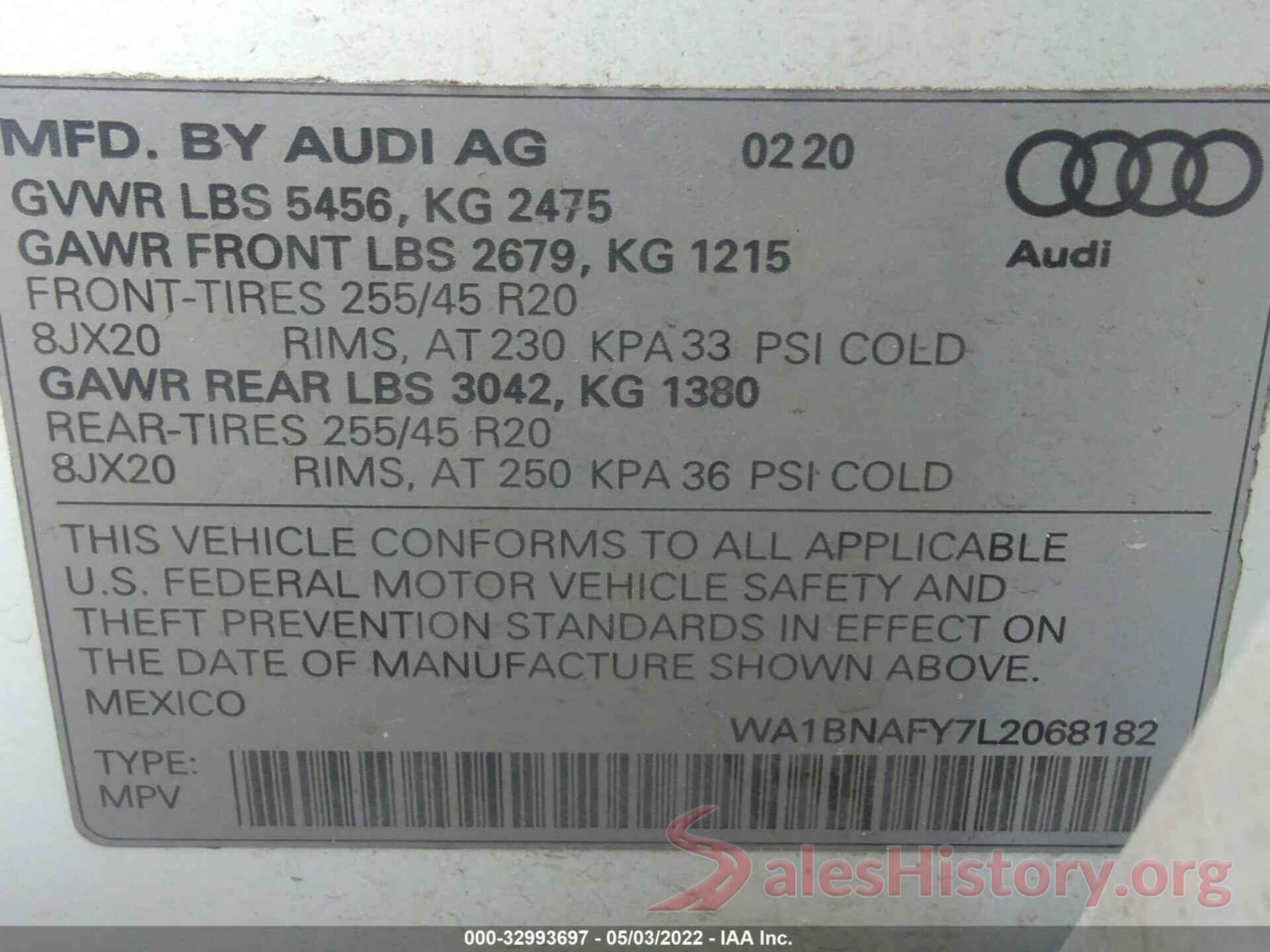 WA1BNAFY7L2068182 2020 AUDI Q5