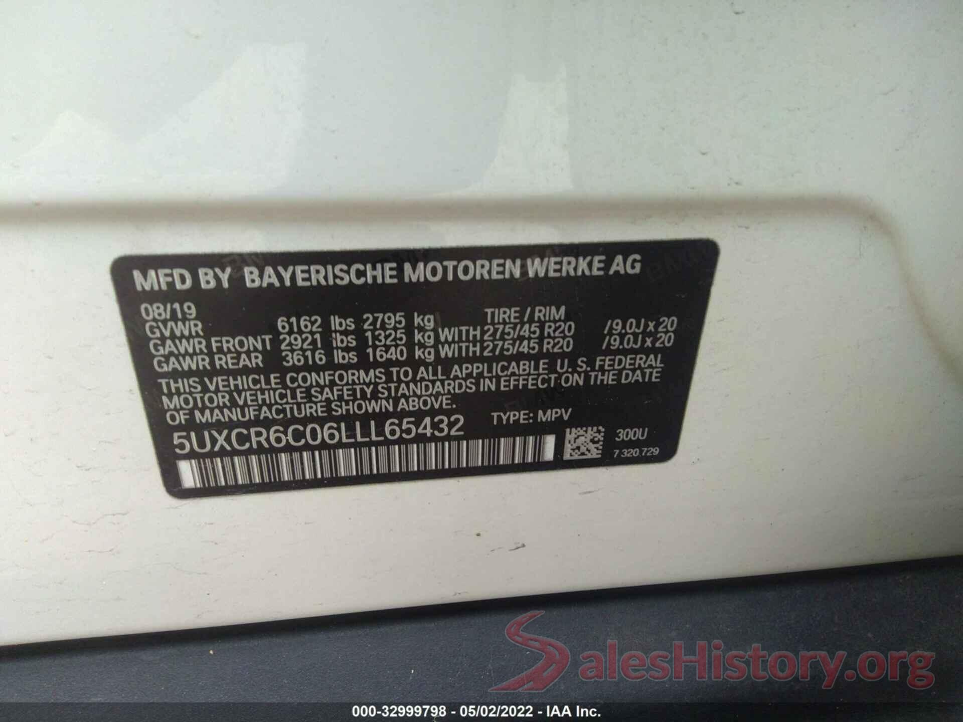 5UXCR6C06LLL65432 2020 BMW X5