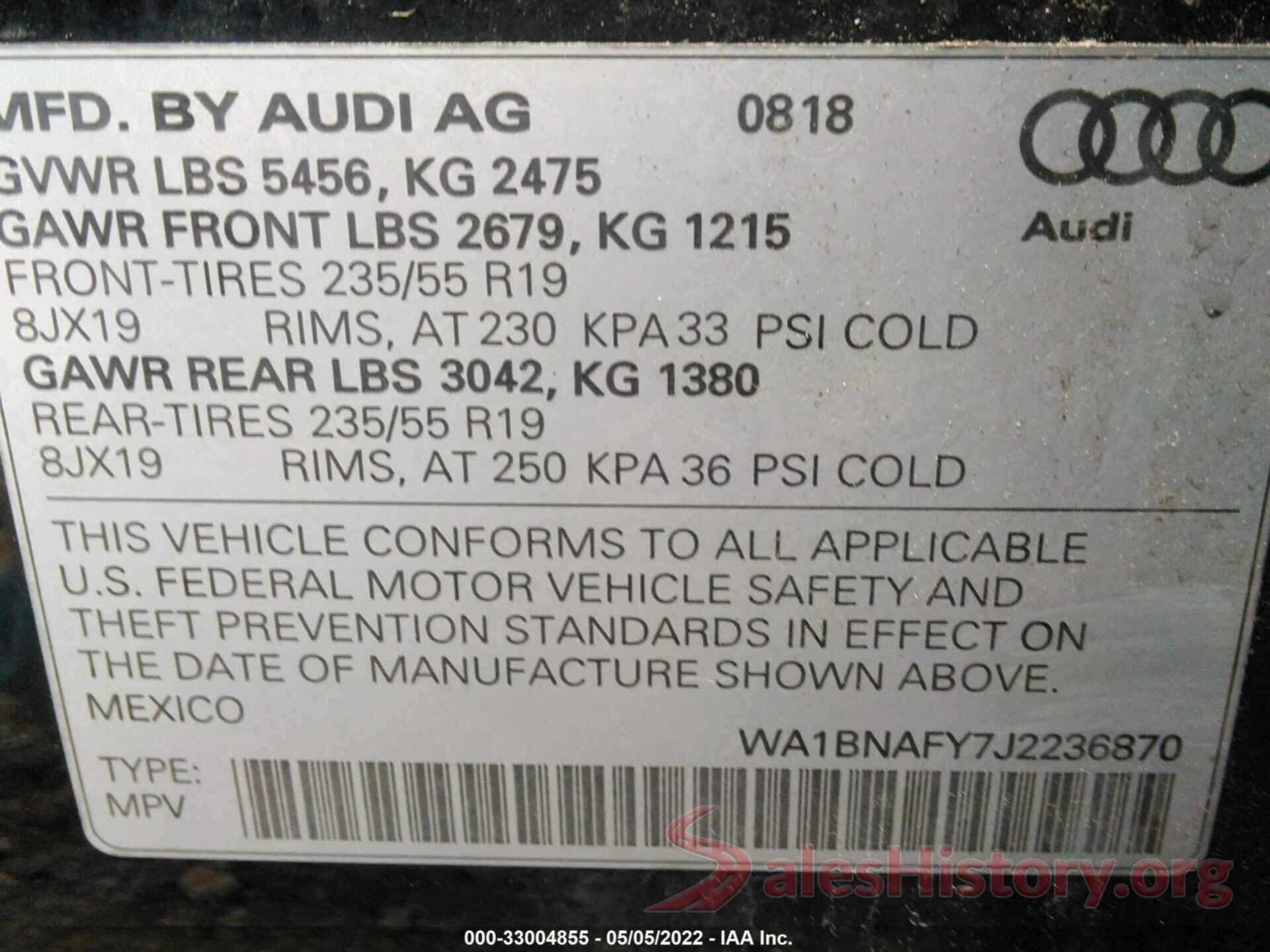 WA1BNAFY7J2236870 2018 AUDI Q5