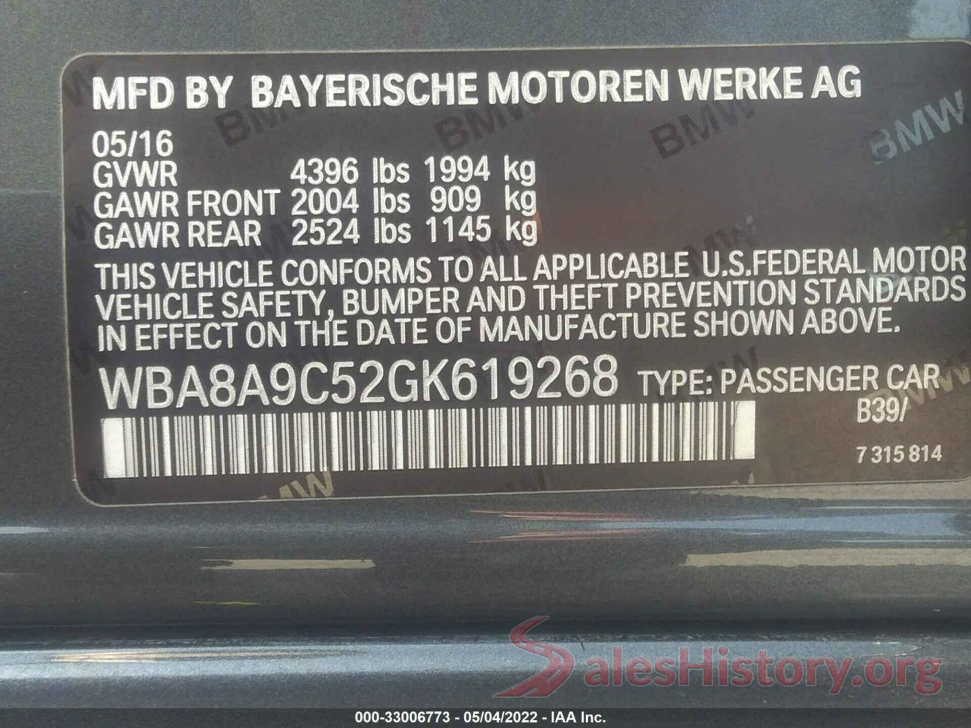 WBA8A9C52GK619268 2016 BMW 3 SERIES