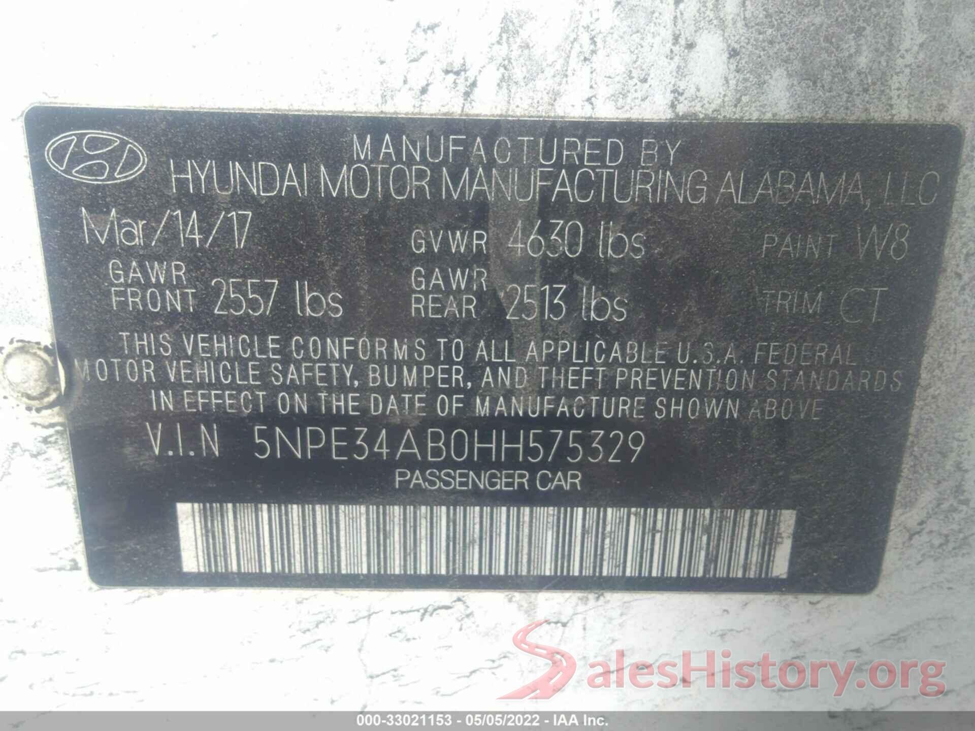 5NPE34AB0HH575329 2017 HYUNDAI SONATA