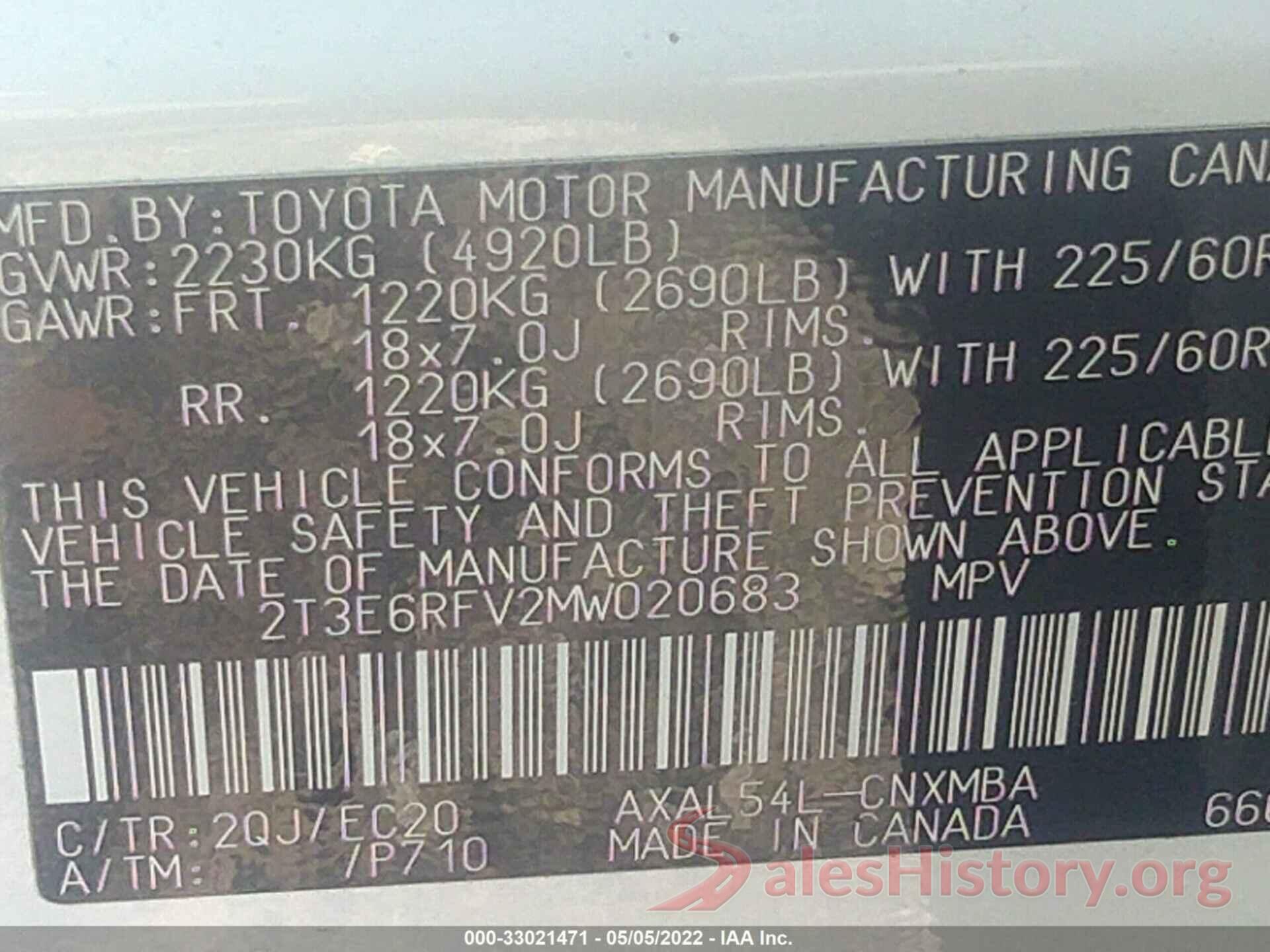 2T3E6RFV2MW020683 2021 TOYOTA RAV4